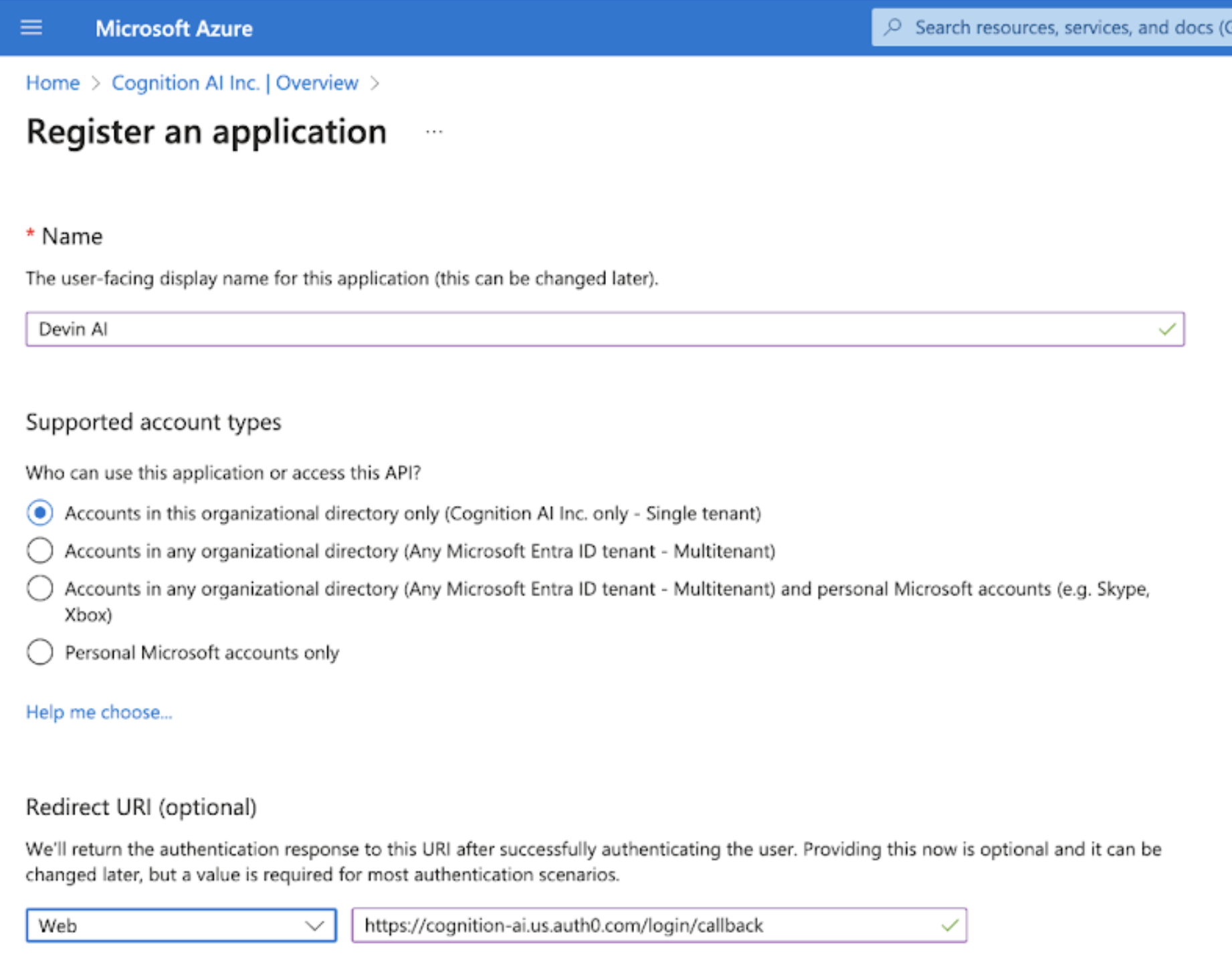 Azure AD App Settings