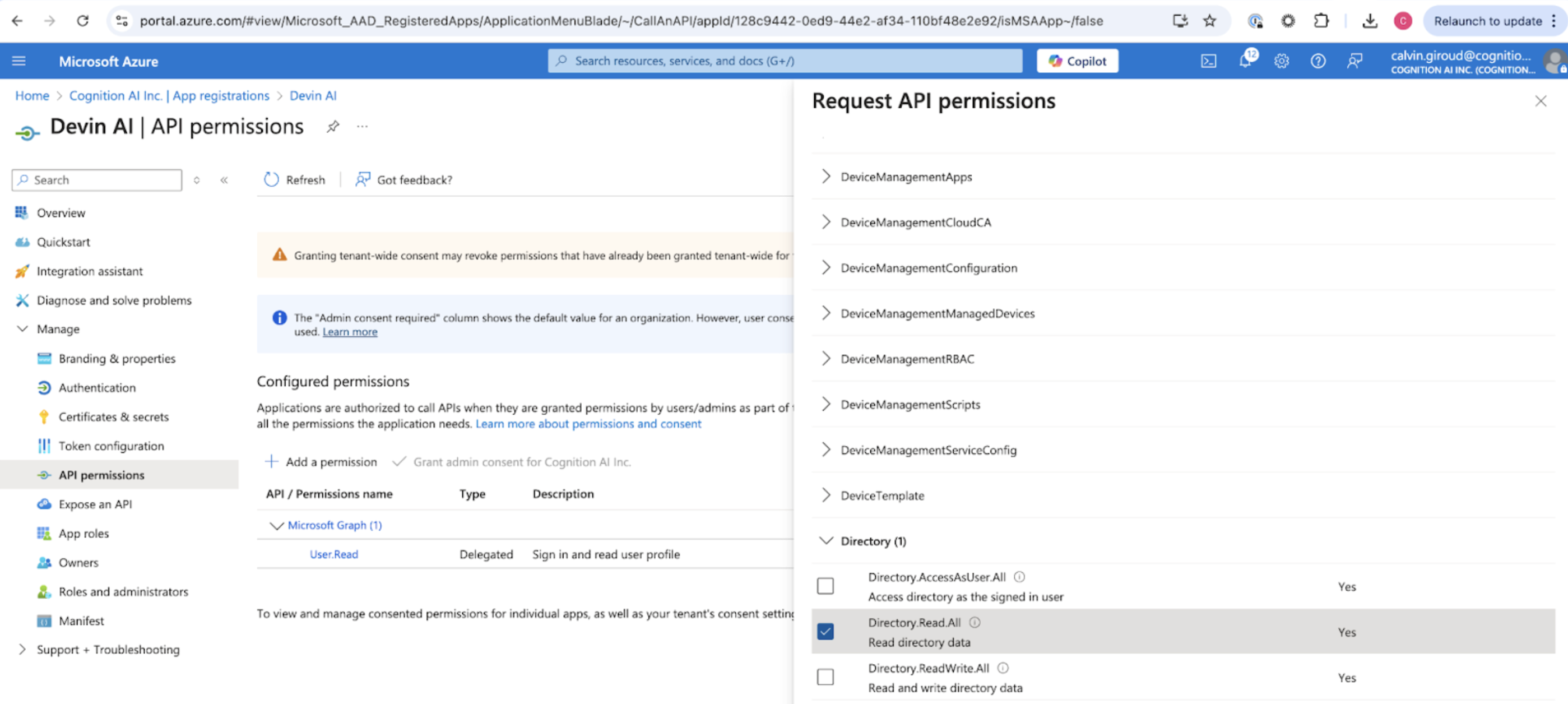 Azure AD API Permissions