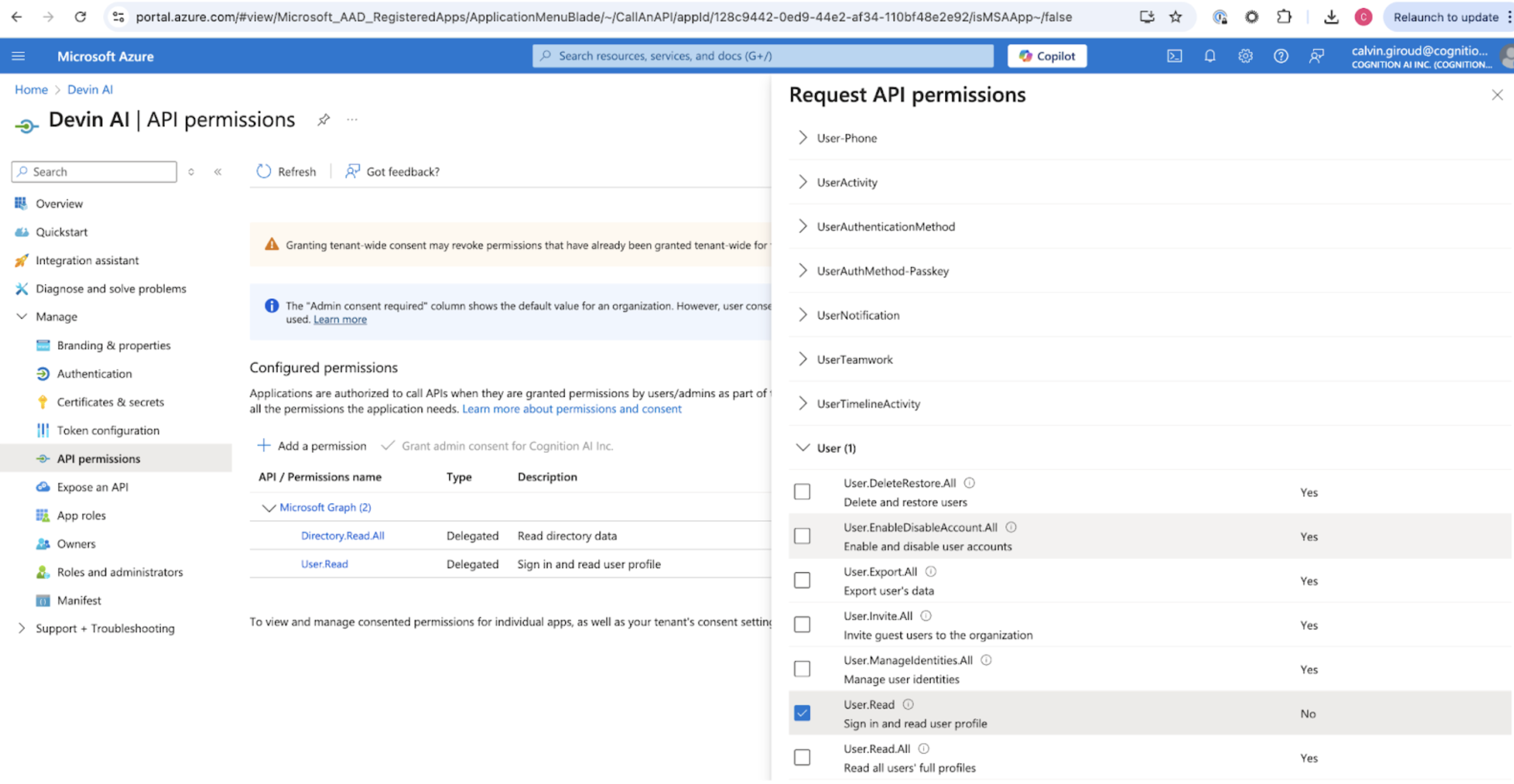 Azure AD Graph Permissions