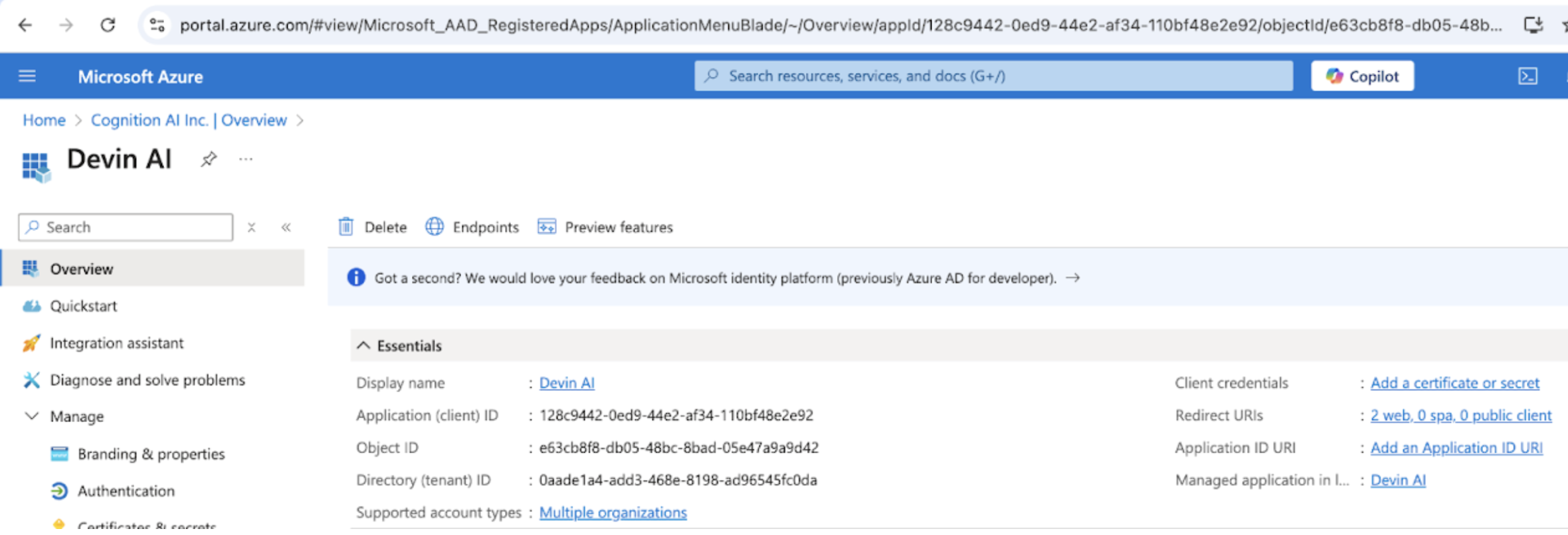 Azure AD Overview Page