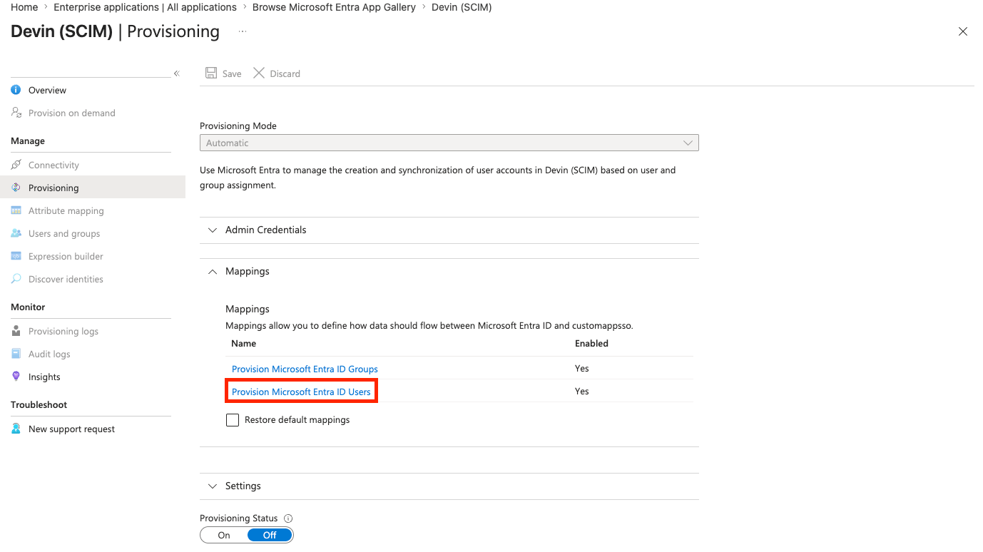 Mappage Provision Microsoft Entra ID Users