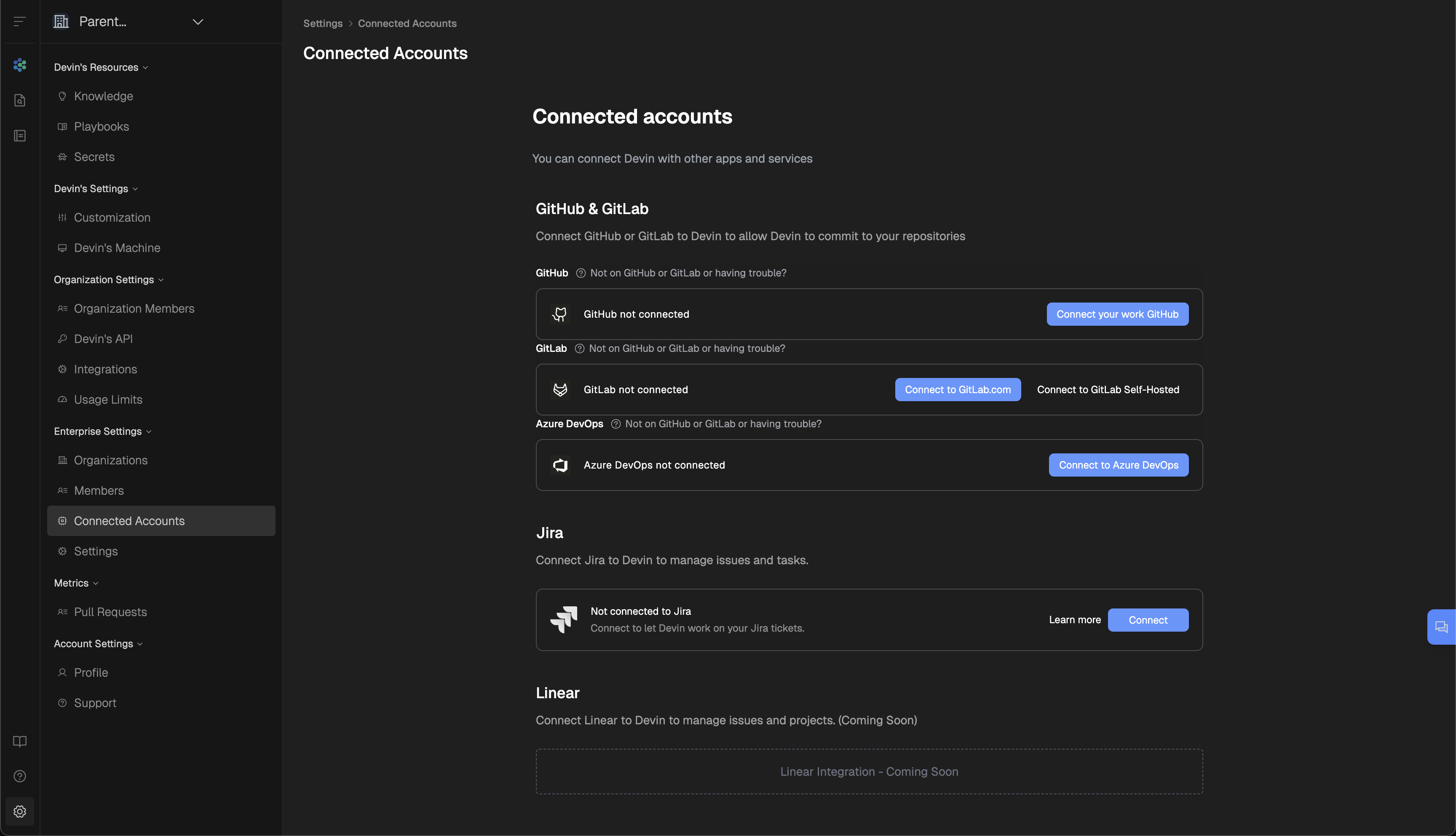 Azure DevOps Conected Accounts