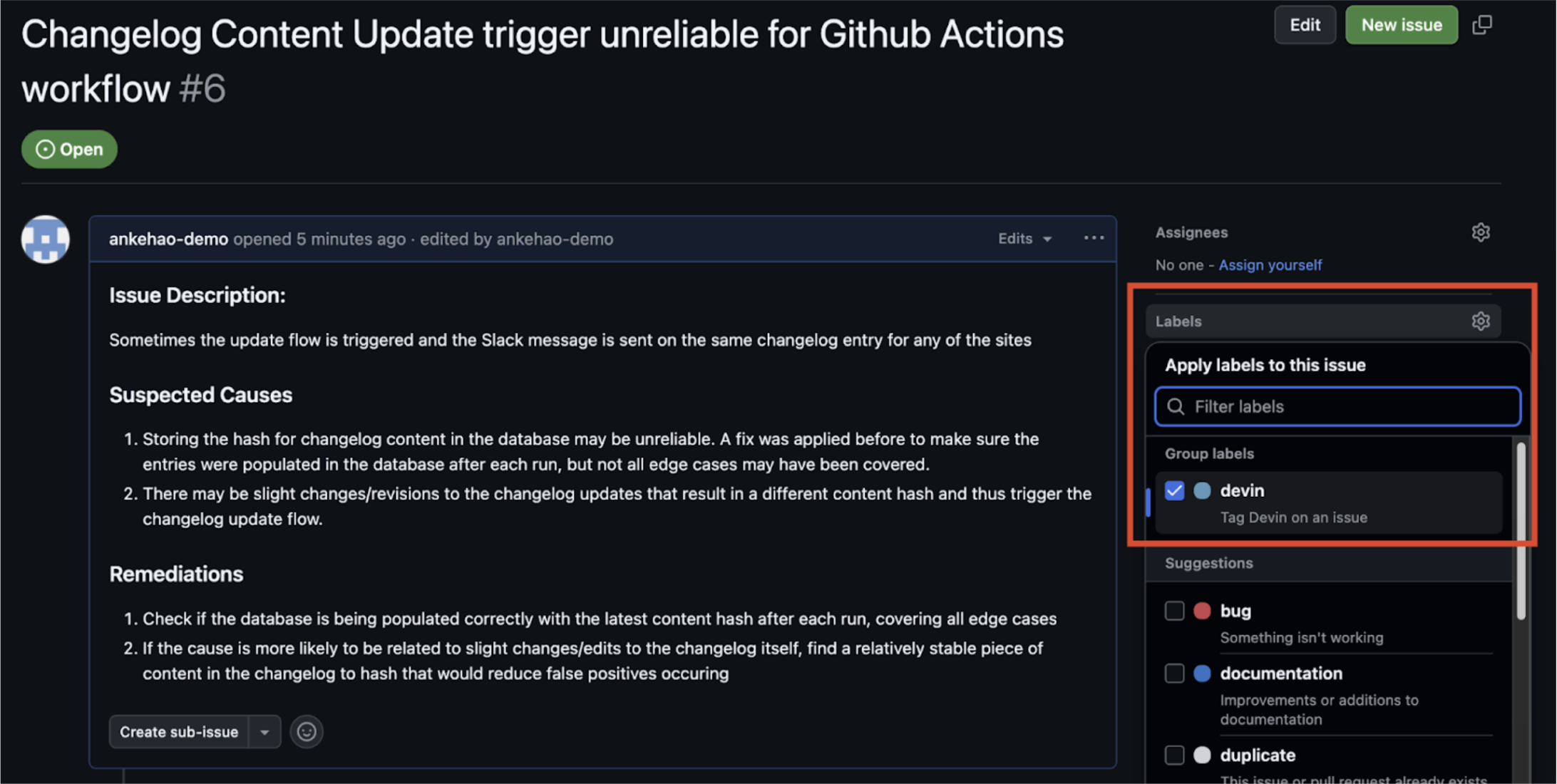 Add devin label to issue