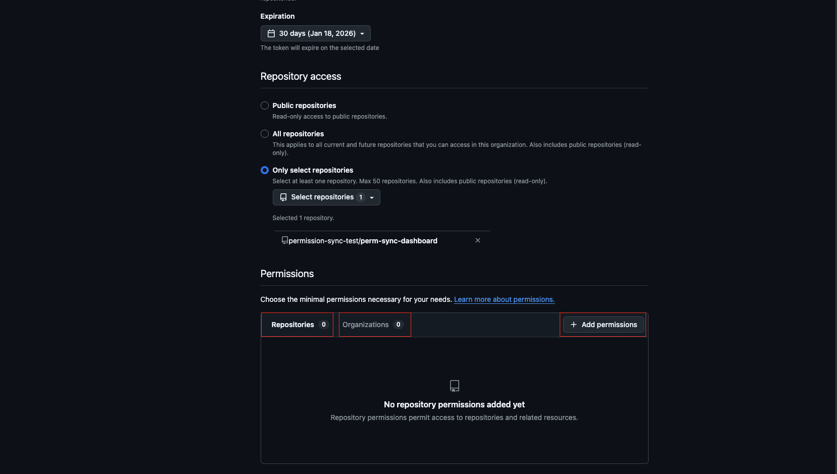GitHub fine-grained token permissions: Repository permissions and Organization permissions