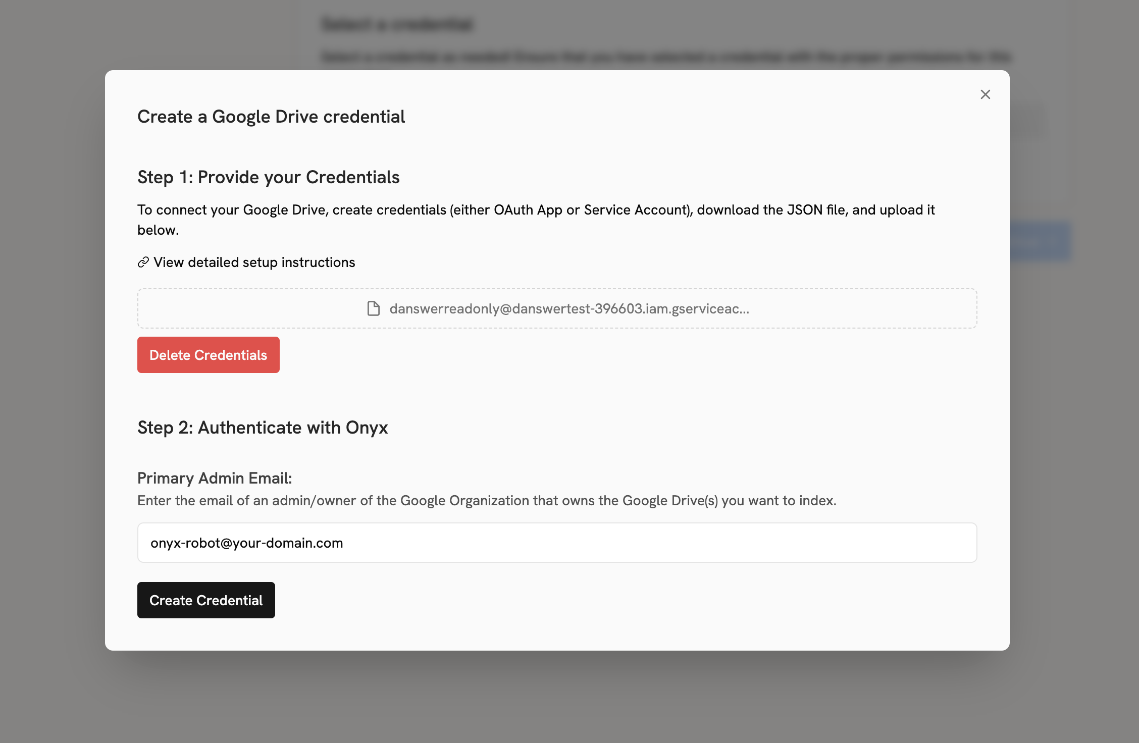 Nexus Google Drive connector with Service Account credential and Primary Admin Email