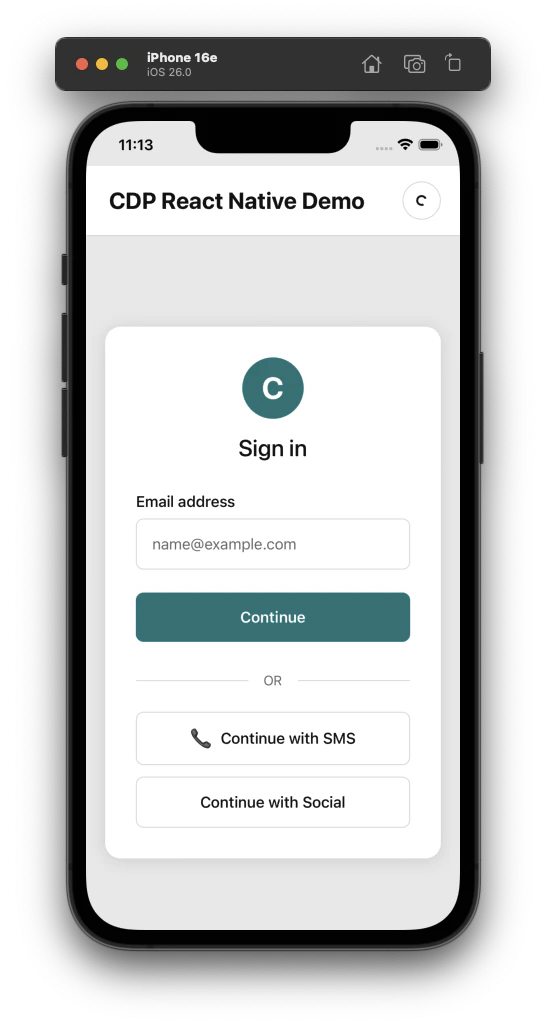 React Native authentication method screen
