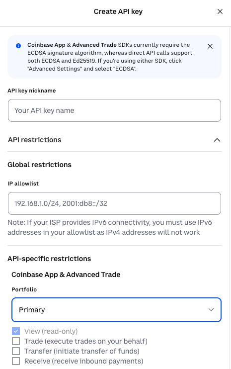 API key scope options