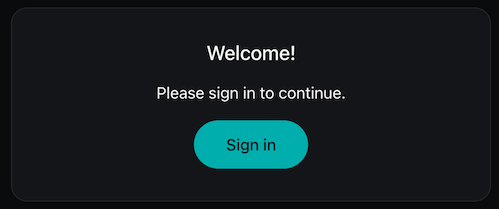 The 'Sign in' button that begins the user wallet sign-in flow, and a welcome message.