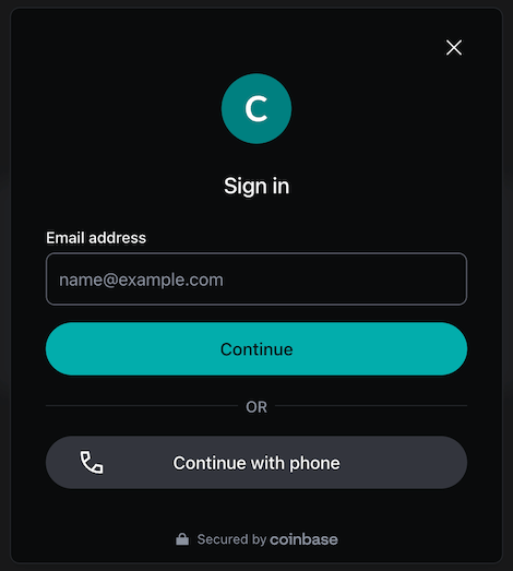 The first step in the user wallet sign-in flow, where the user can sign in using their email address or phone number.