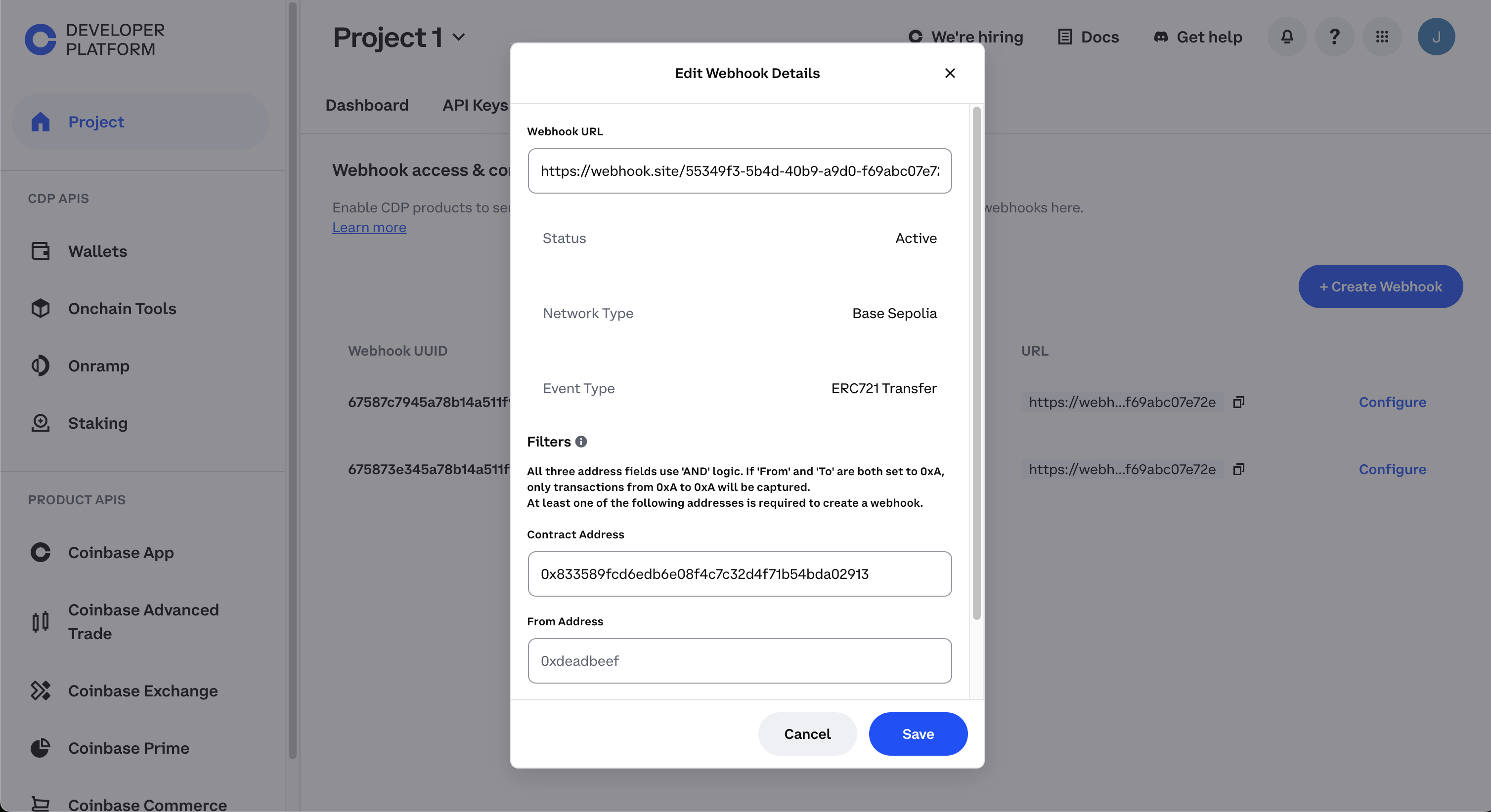 To create a webhook, click Create Webhook button.