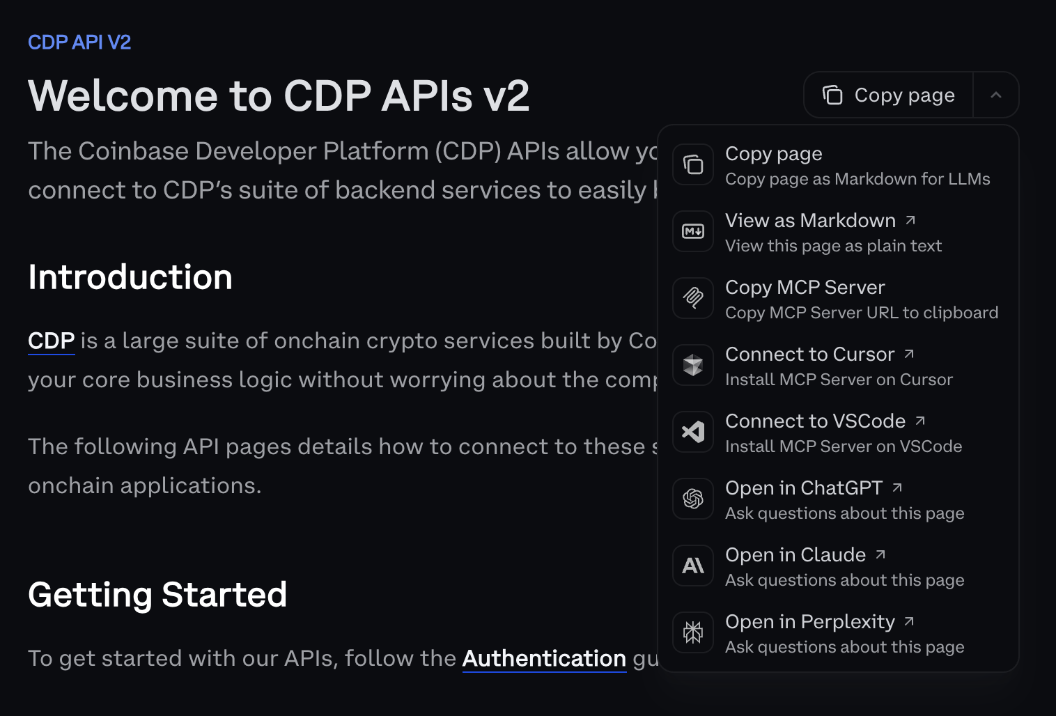Copy page dropdown