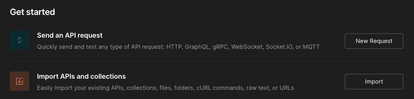 Postman import screen showing Import APIs and collections option