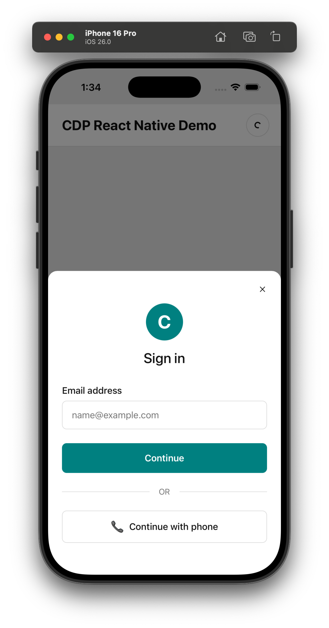 React Native authentication method screen