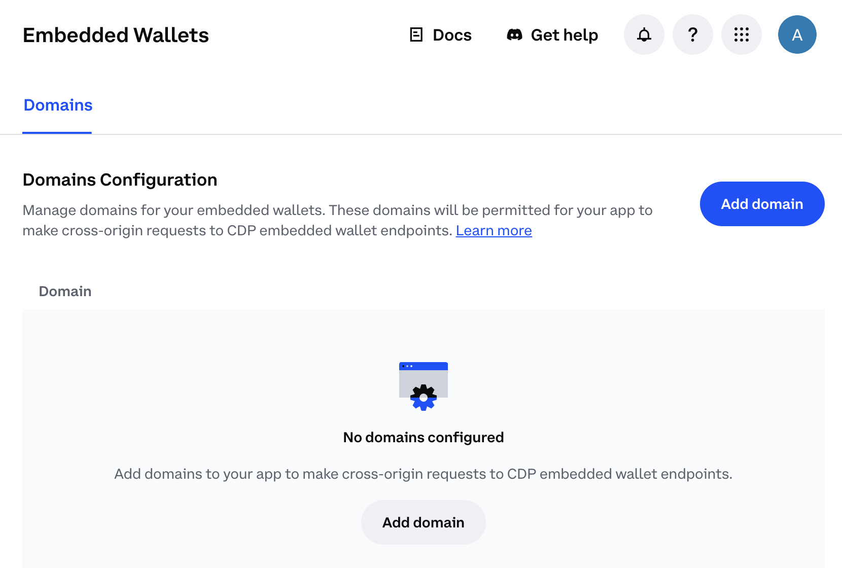 Domains configuration page in CDP Portal