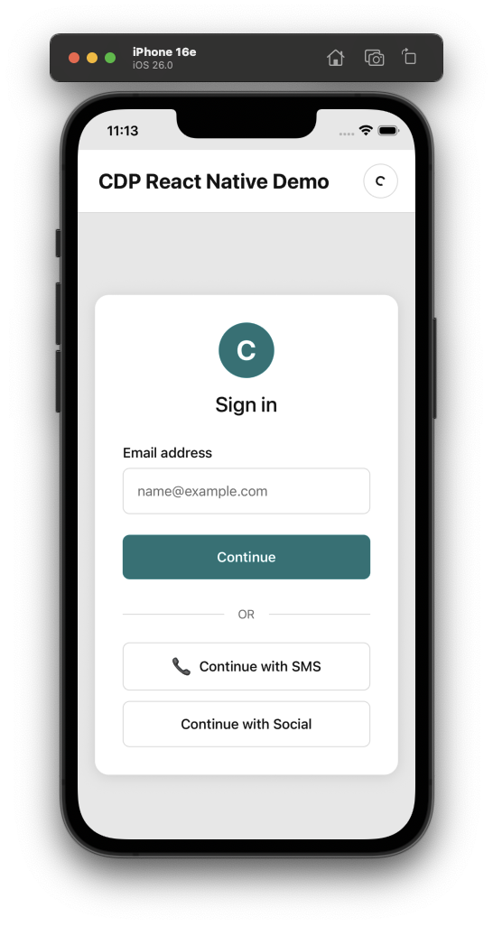 React Native authentication method screen