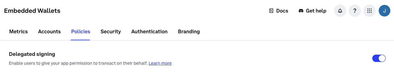 Delegated Signing toggle
