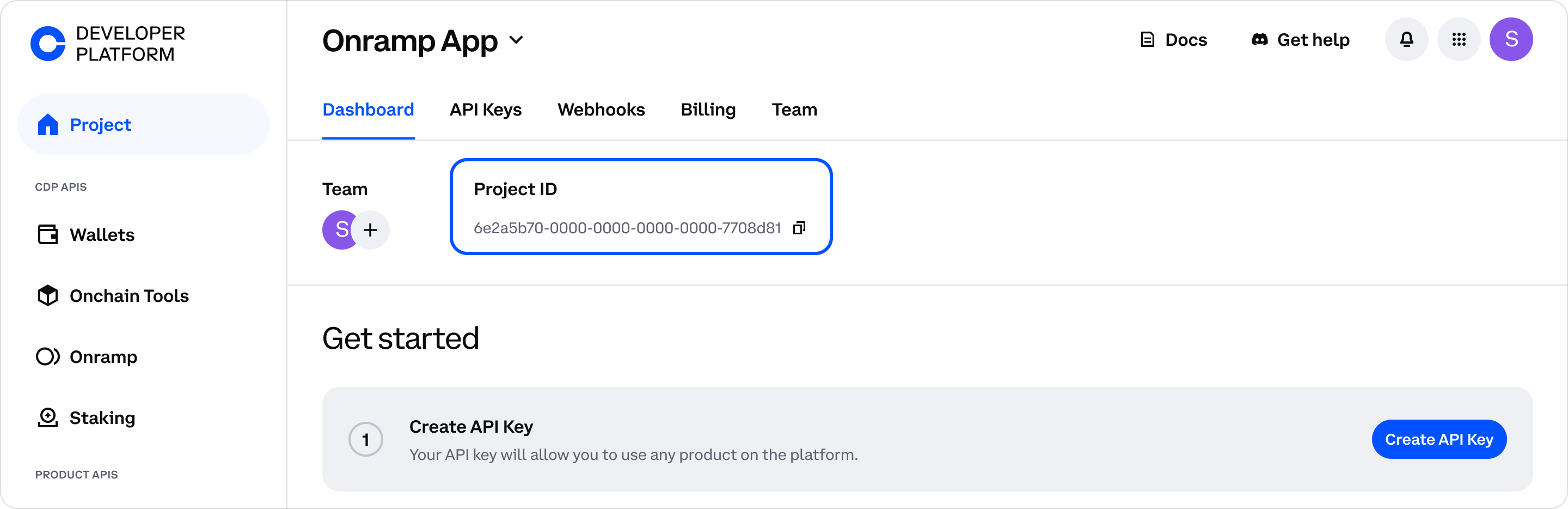 Project ID view in CDP dashboard