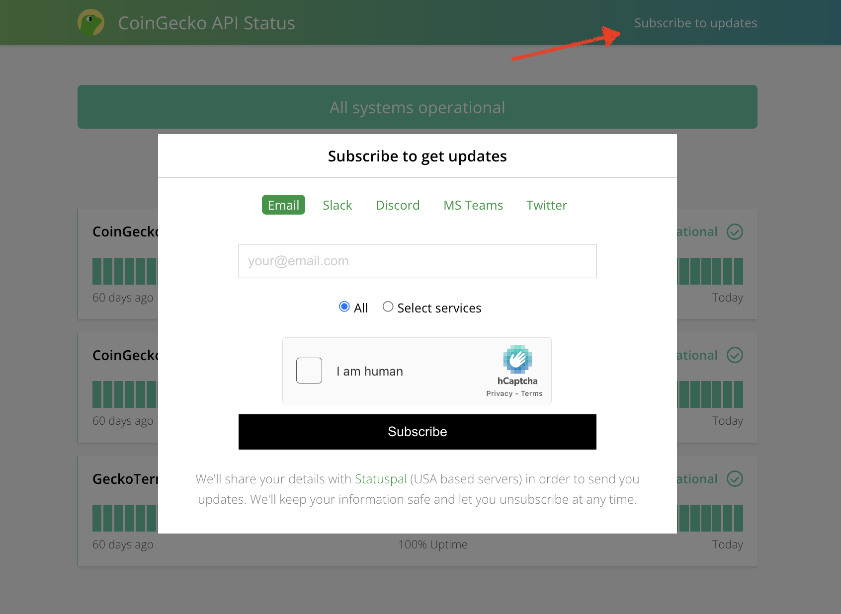 API Status - CoinGecko API