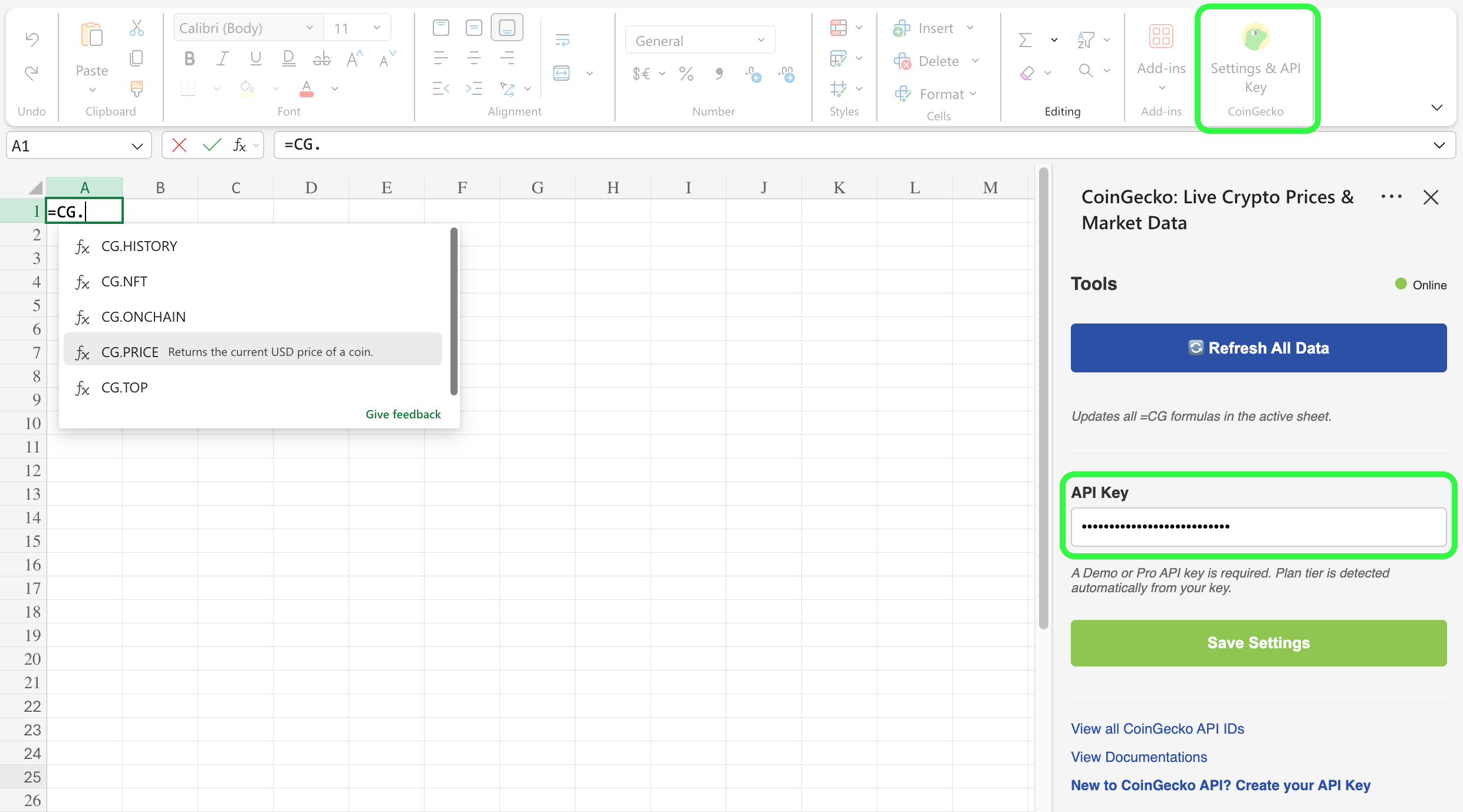 CoinGecko for Microsoft Excel - CoinGecko API