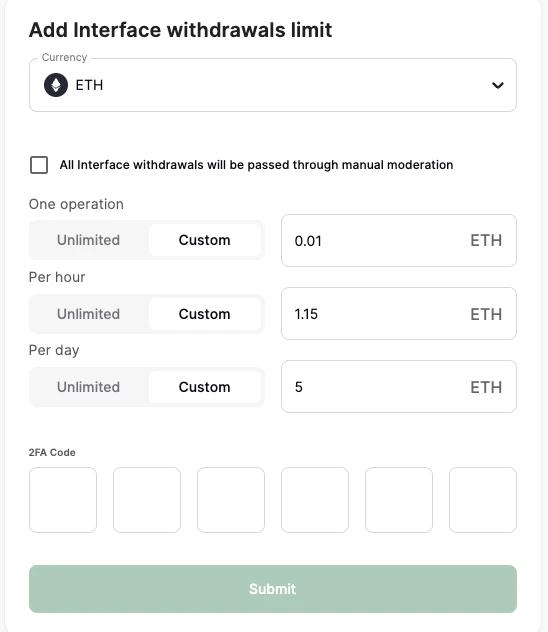 Add Custom Withdrawal Limit Add Custom Withdrawal Limit