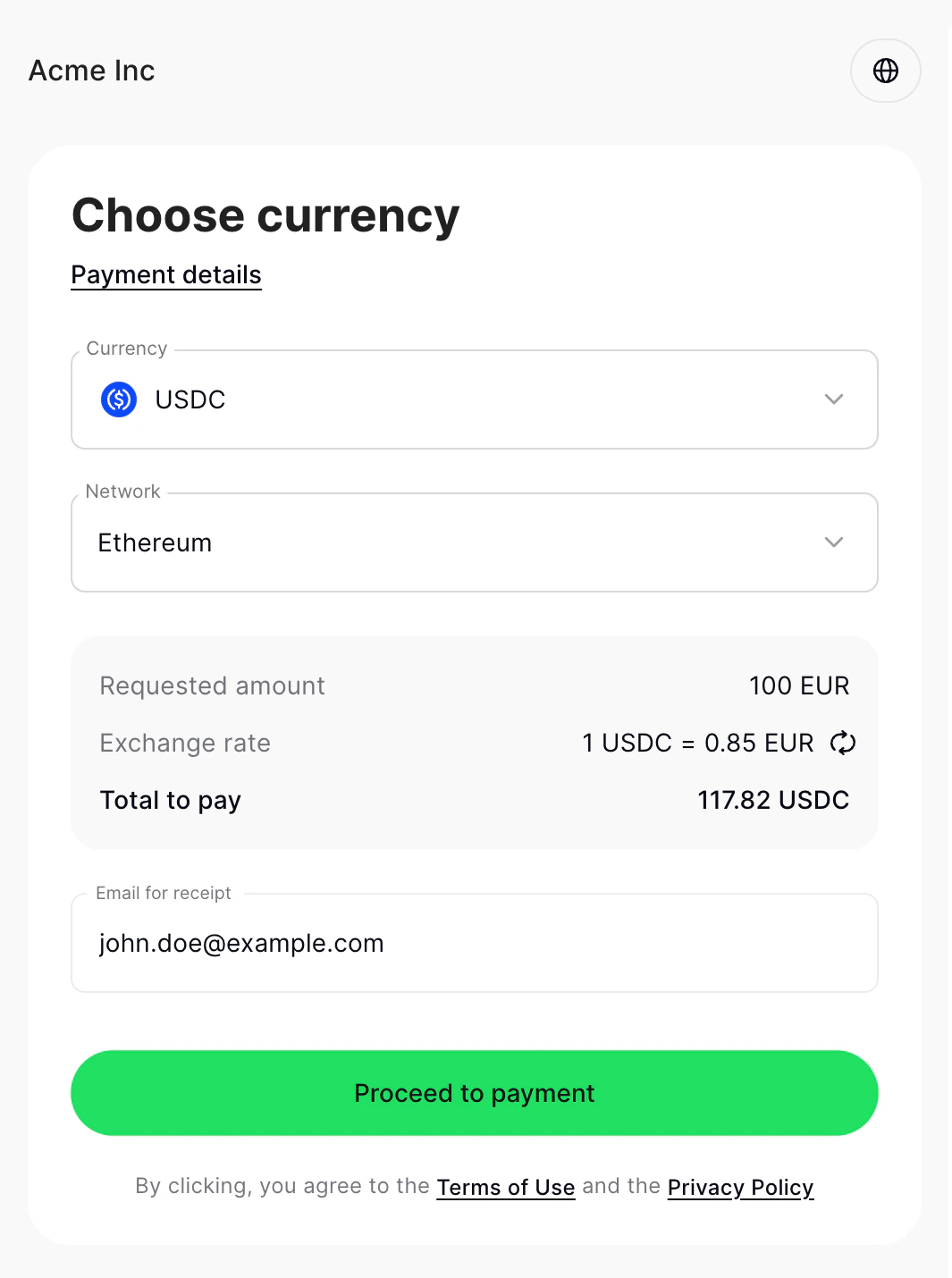 Payment request step 1