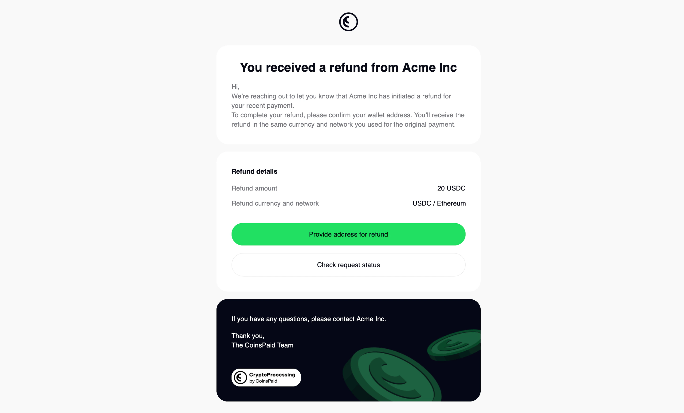 Email about a refund