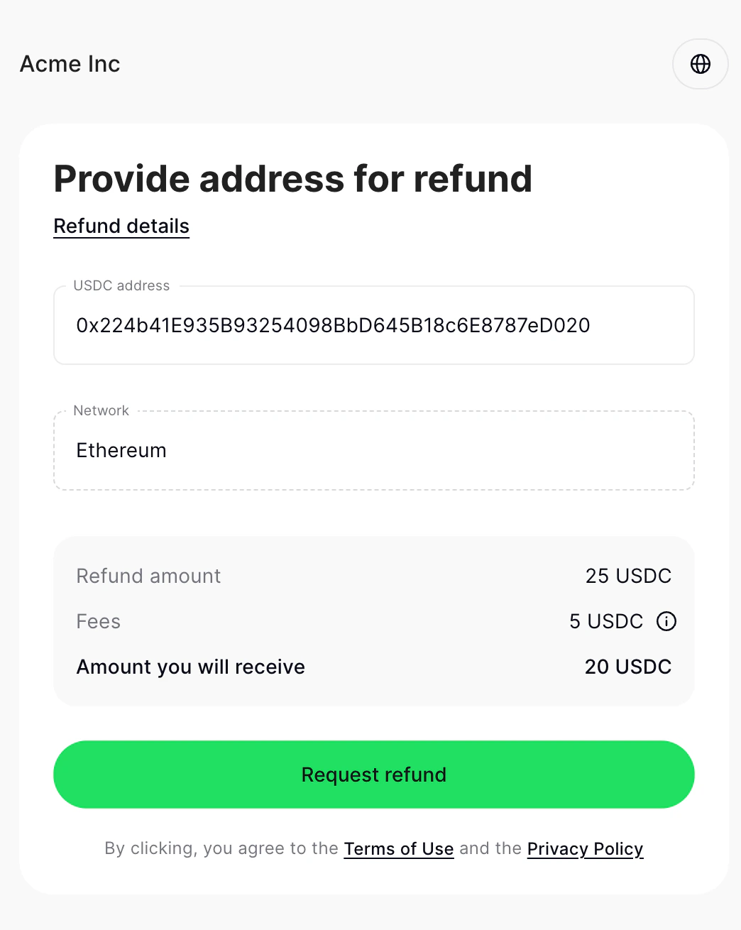 For for receiving a refund