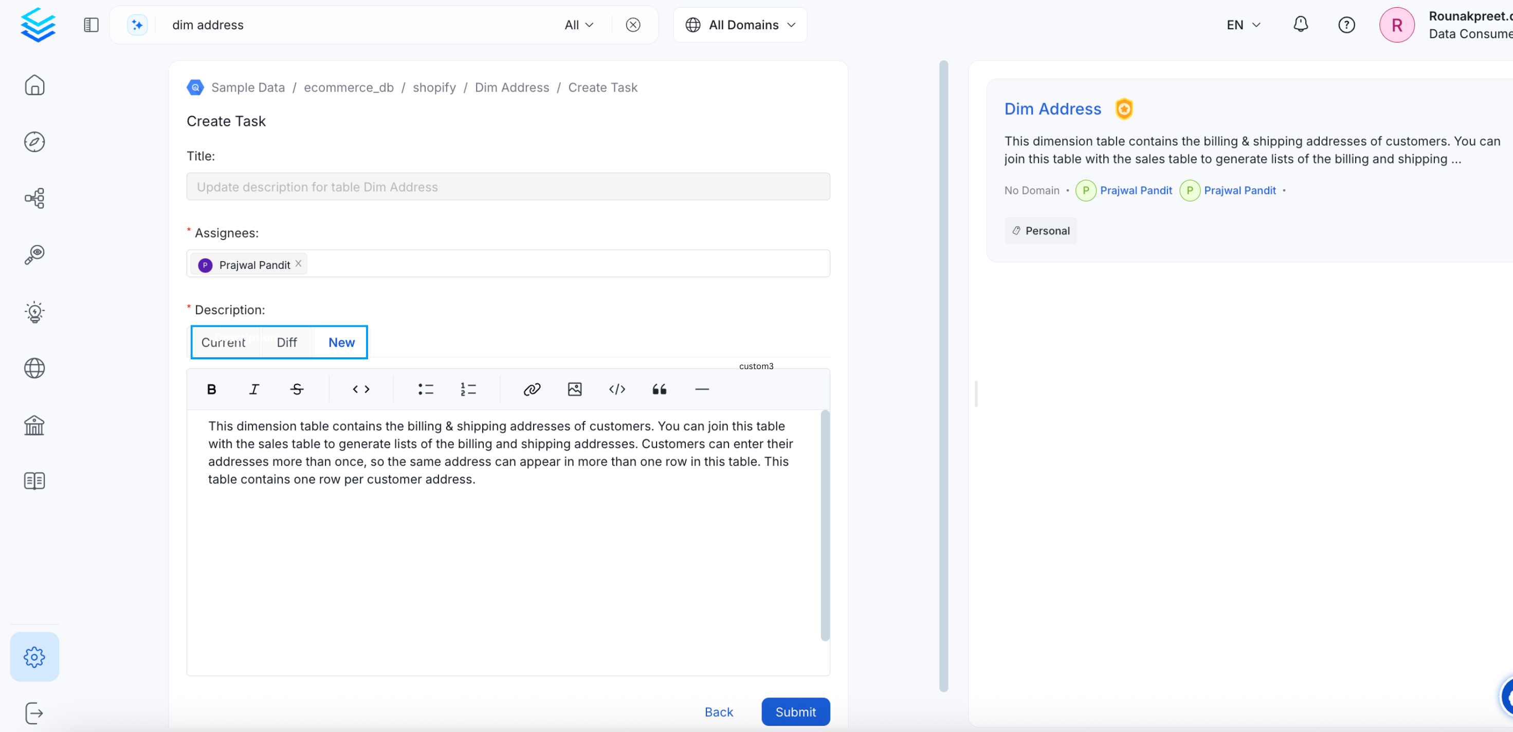 Create a Task for Data Asset Description