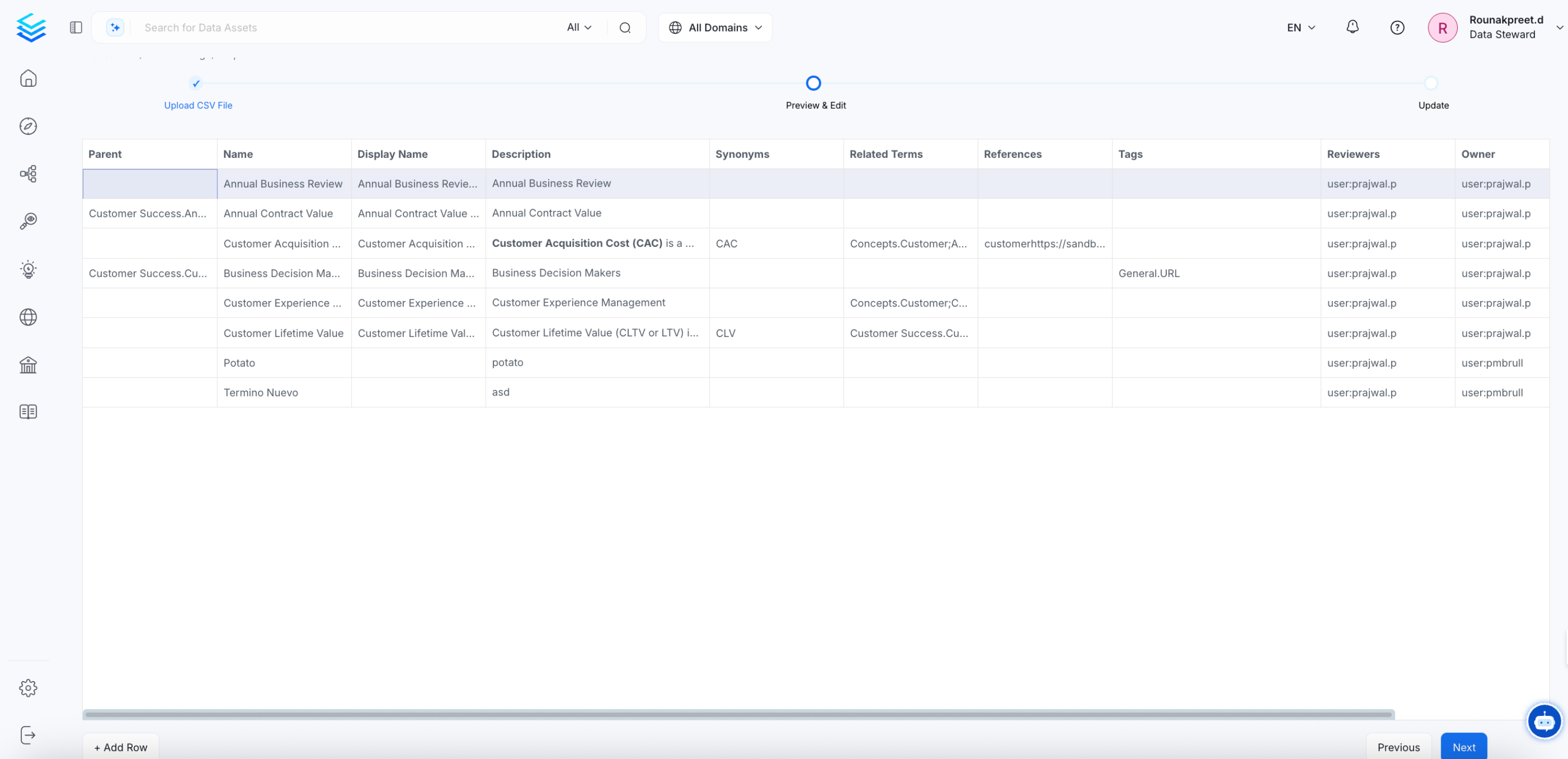 Preview of the Glossary