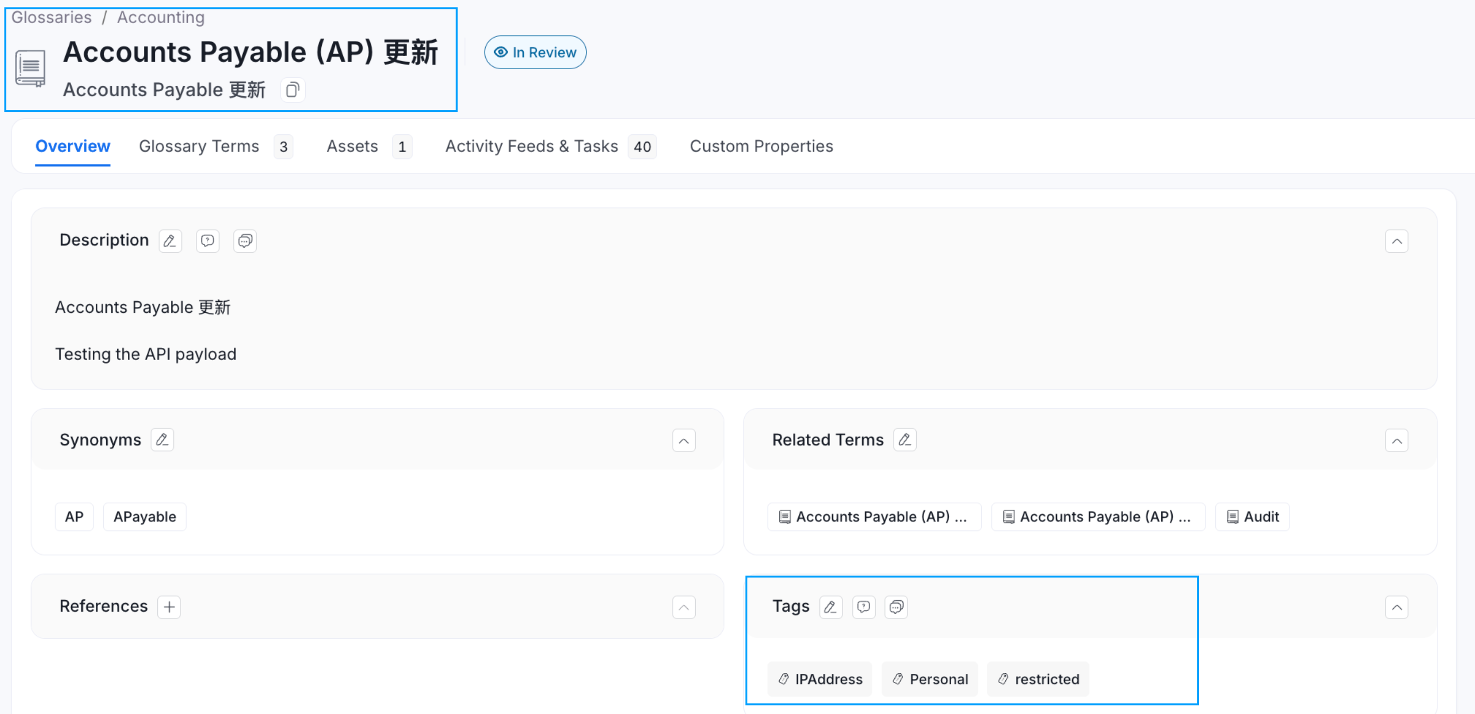 Glossary Term and Tag gets Added to the Data Asset