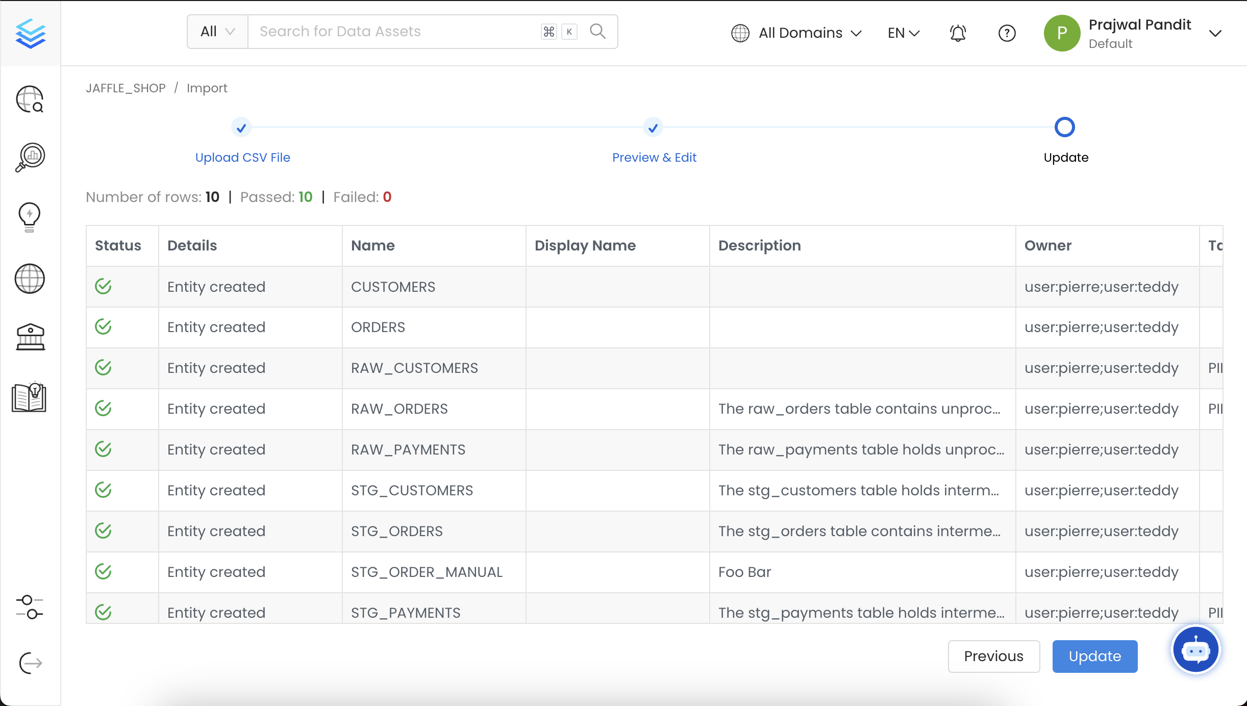 Validate the updated Data Assets