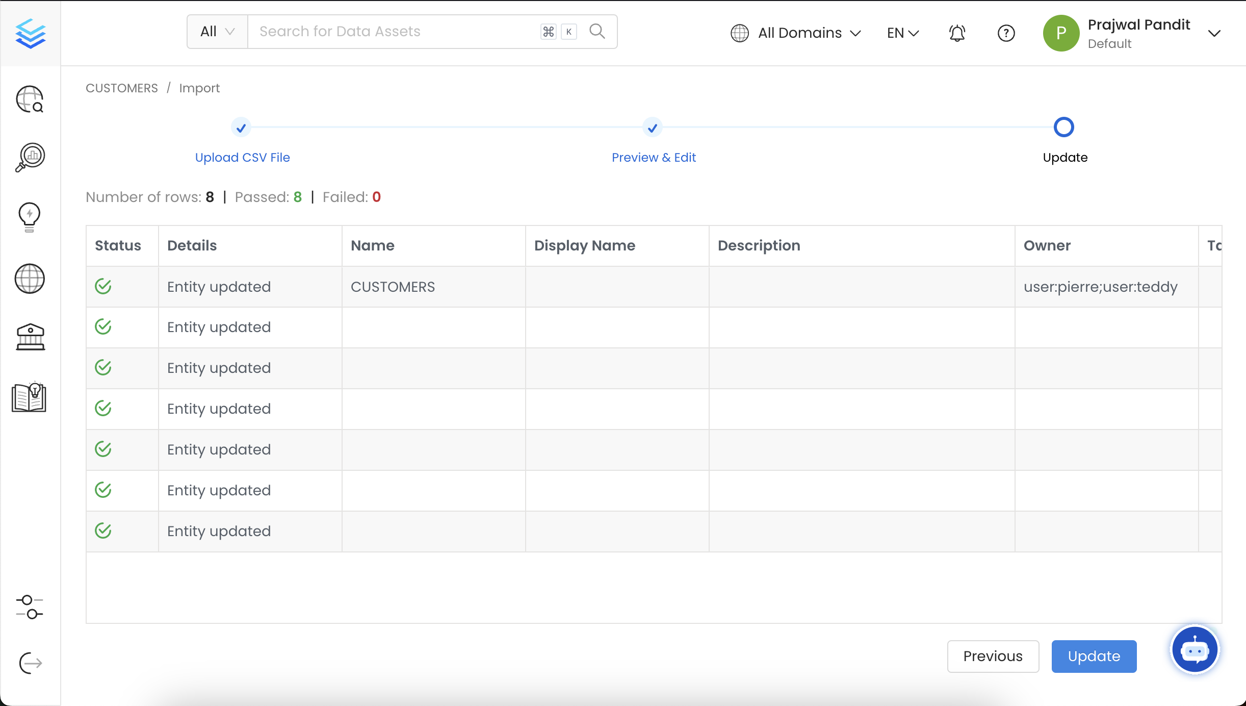 Validate the updated Data Assets