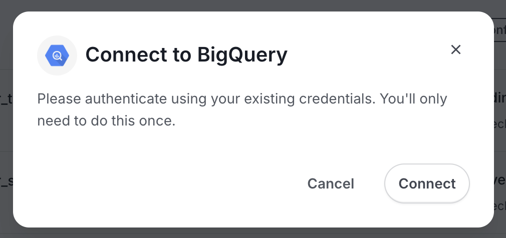 Connect to BigQuery Dialog