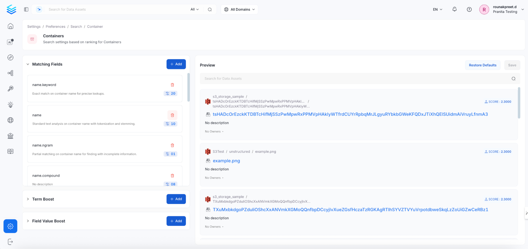 Data Asset Level Search Configuration