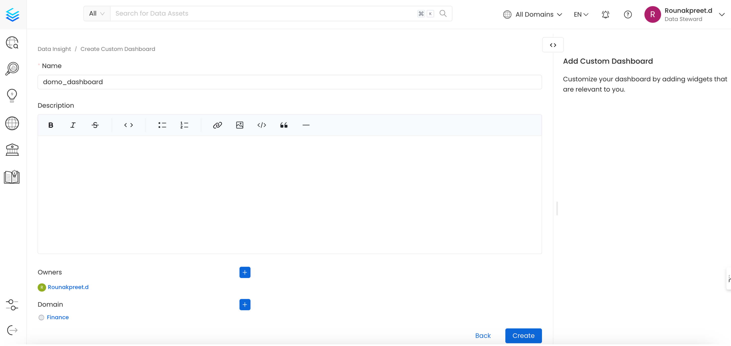 Fill Create Custom Dashboard Form