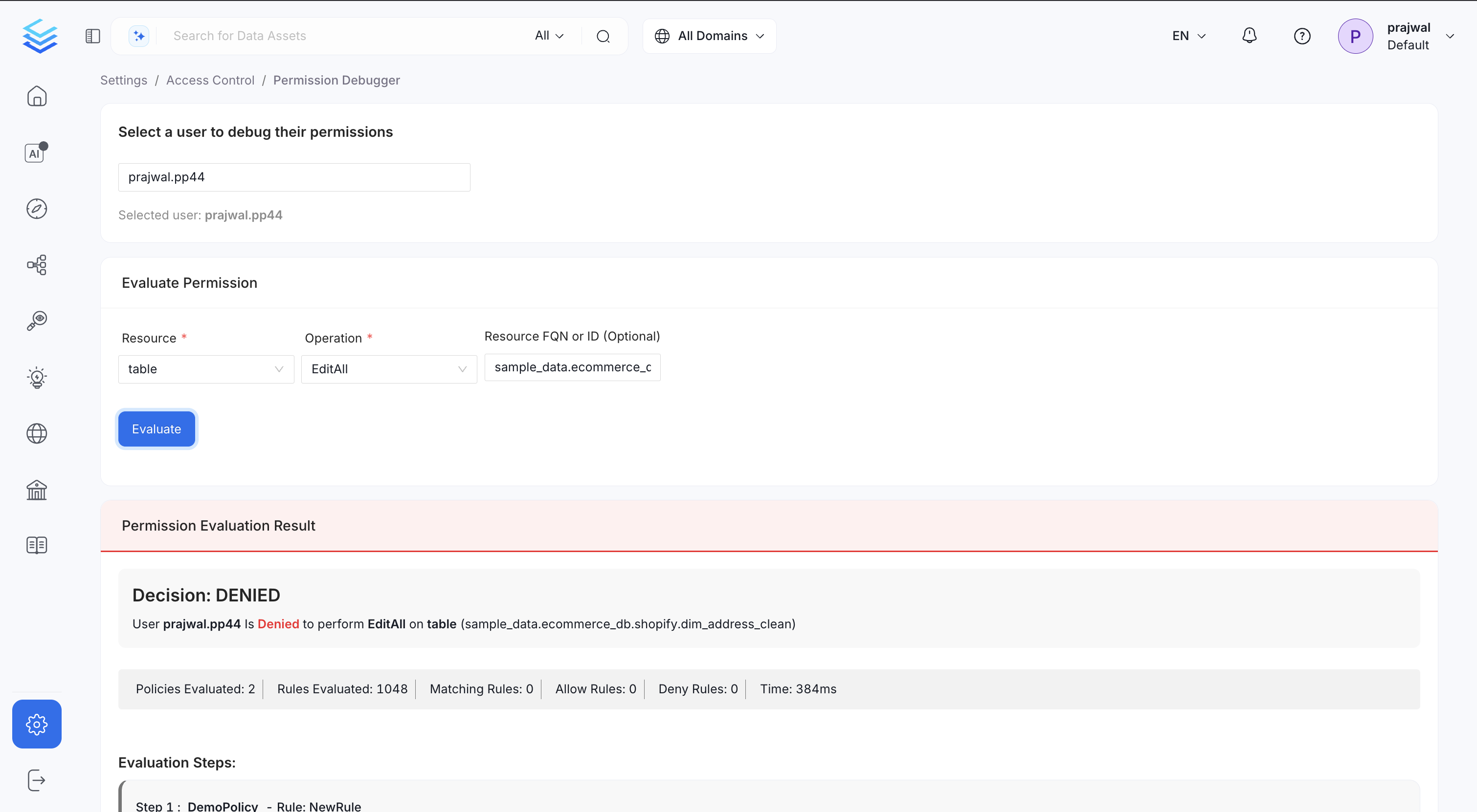 Permission Debugger Example: DENIED