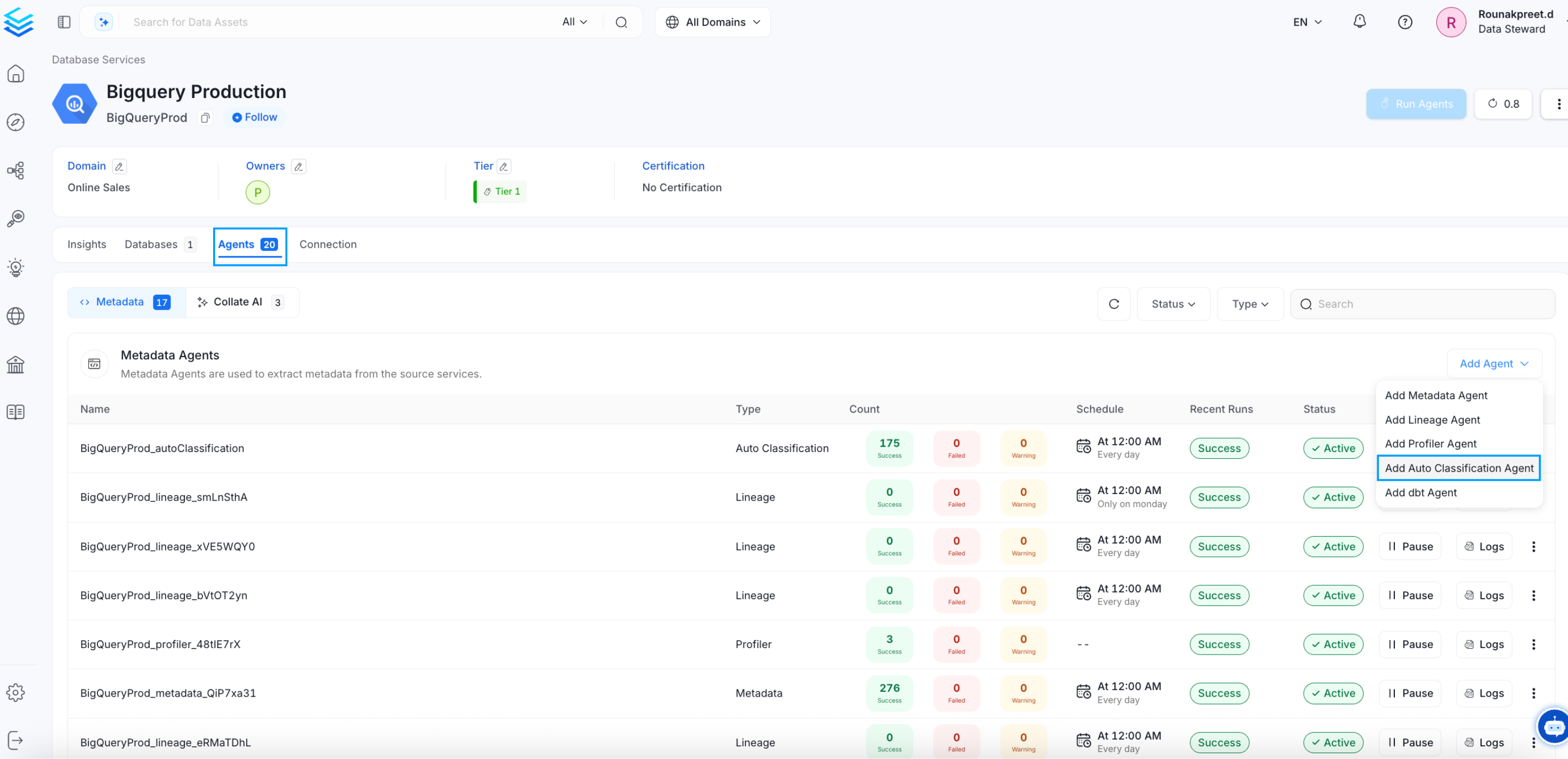 Access the Agents Tab