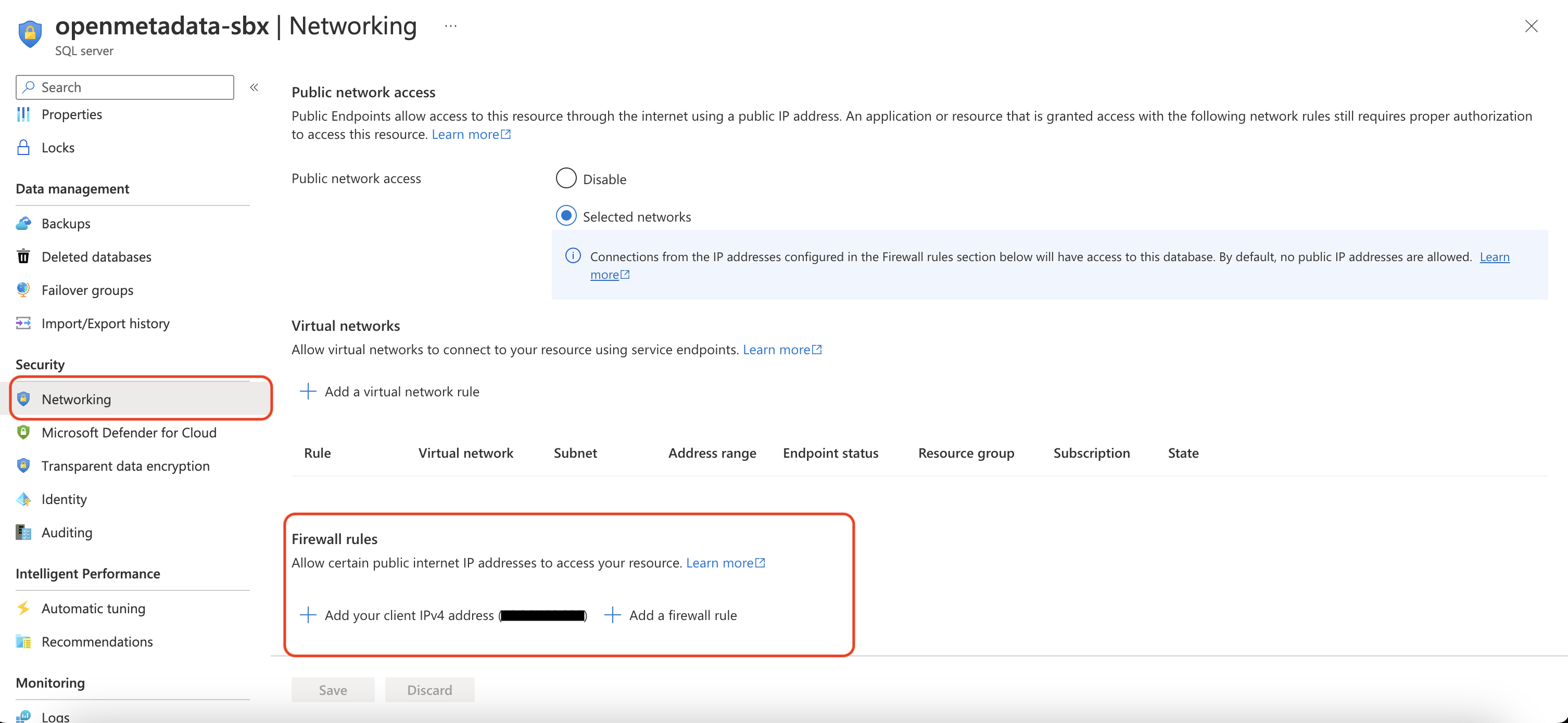 azure sql firewall rules