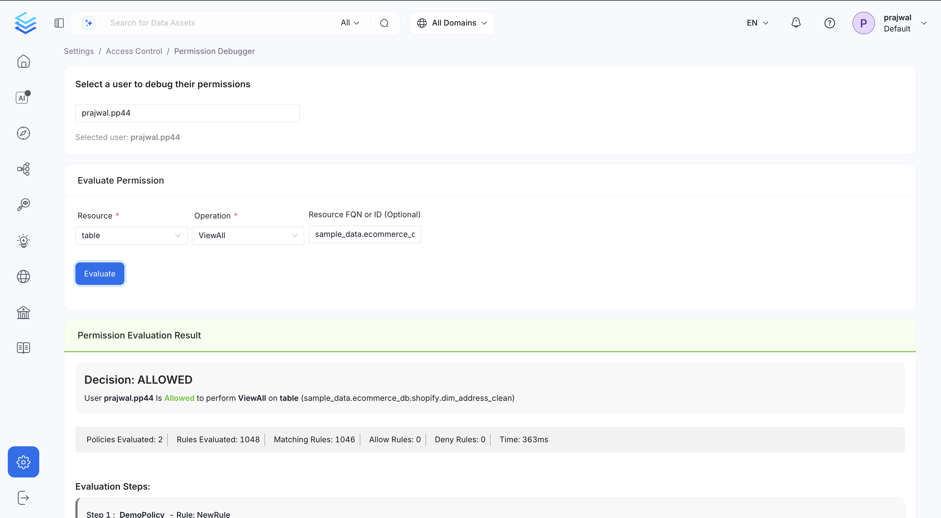 Permission Debugger Example: ALLOWED