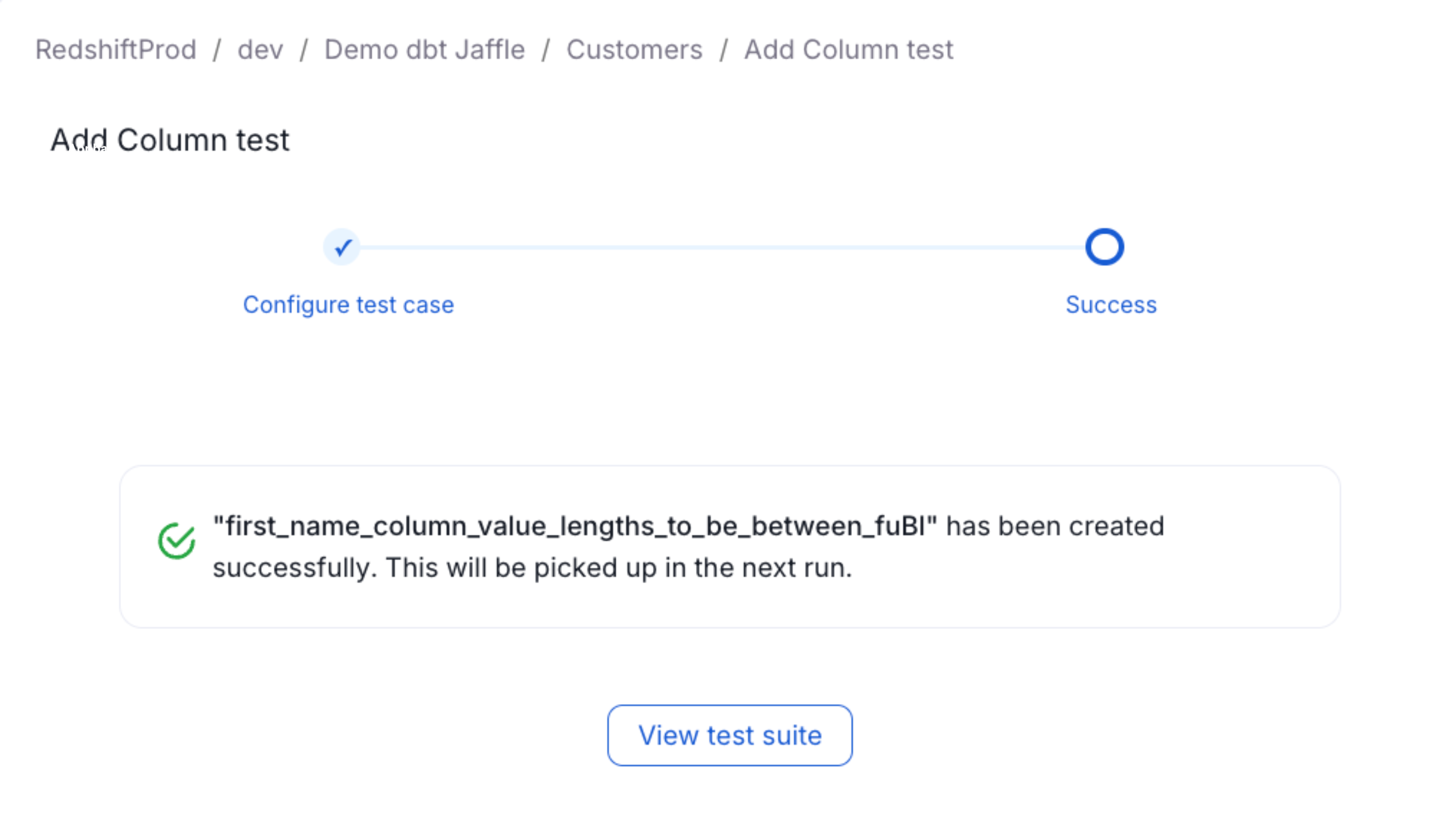 Column Level Test Created