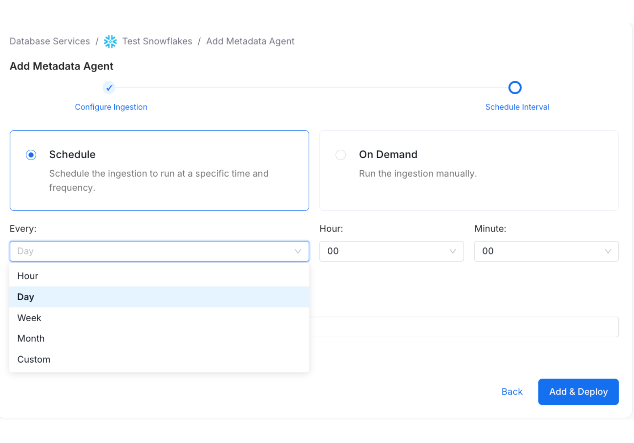 Schedule and Deploy Metadata Agent
