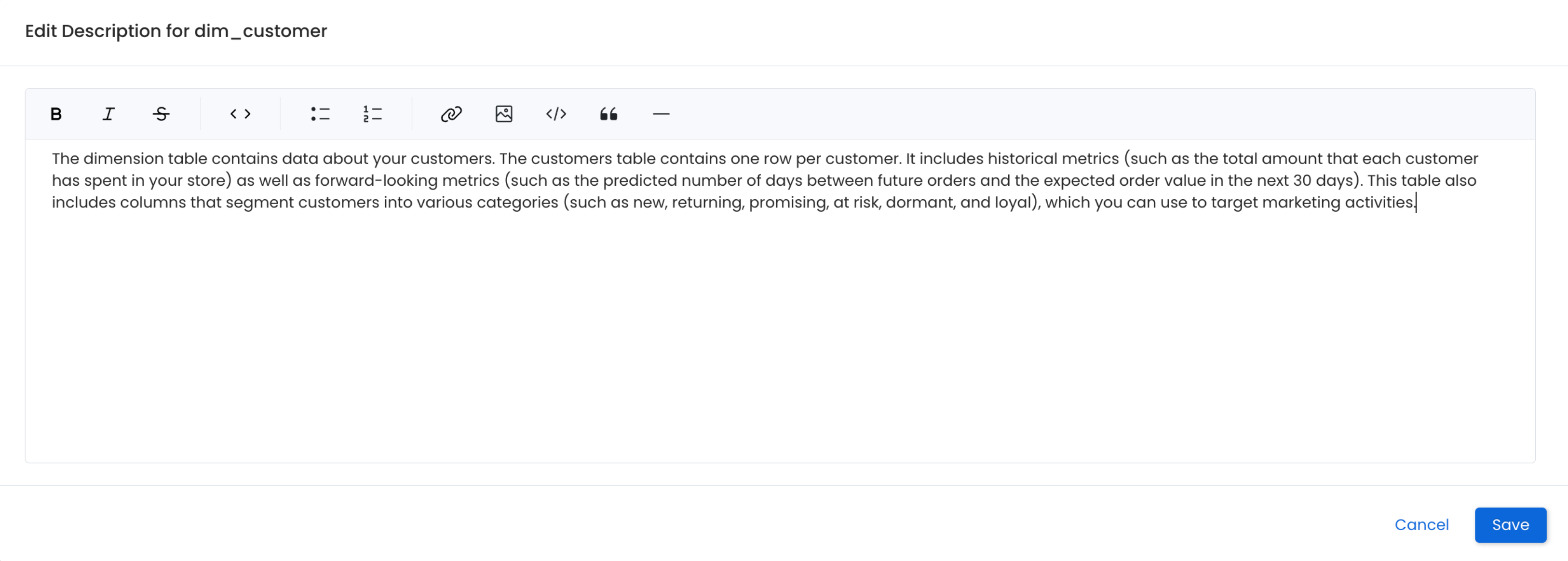 Add or Edit the Data Asset Description