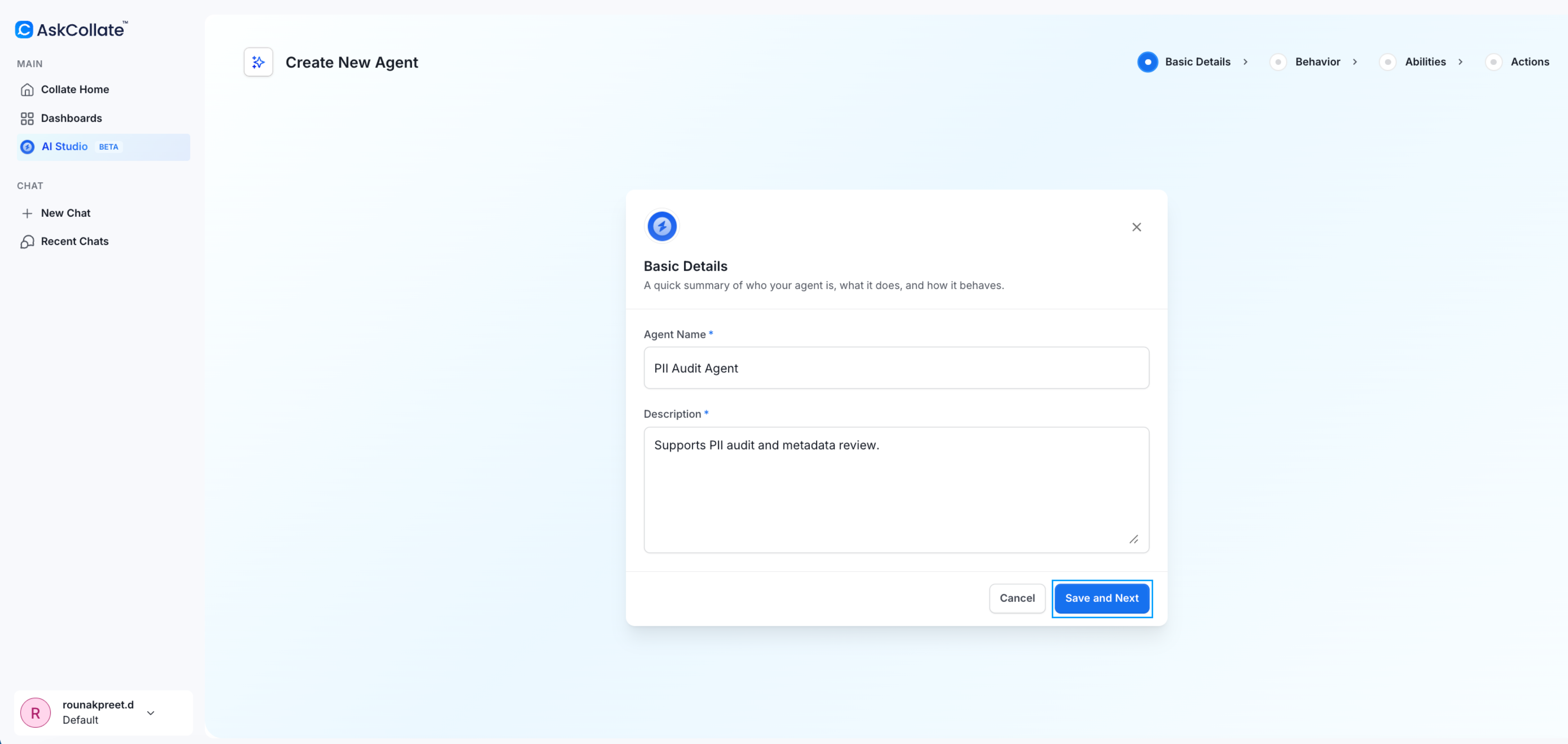 Enter agent name and description