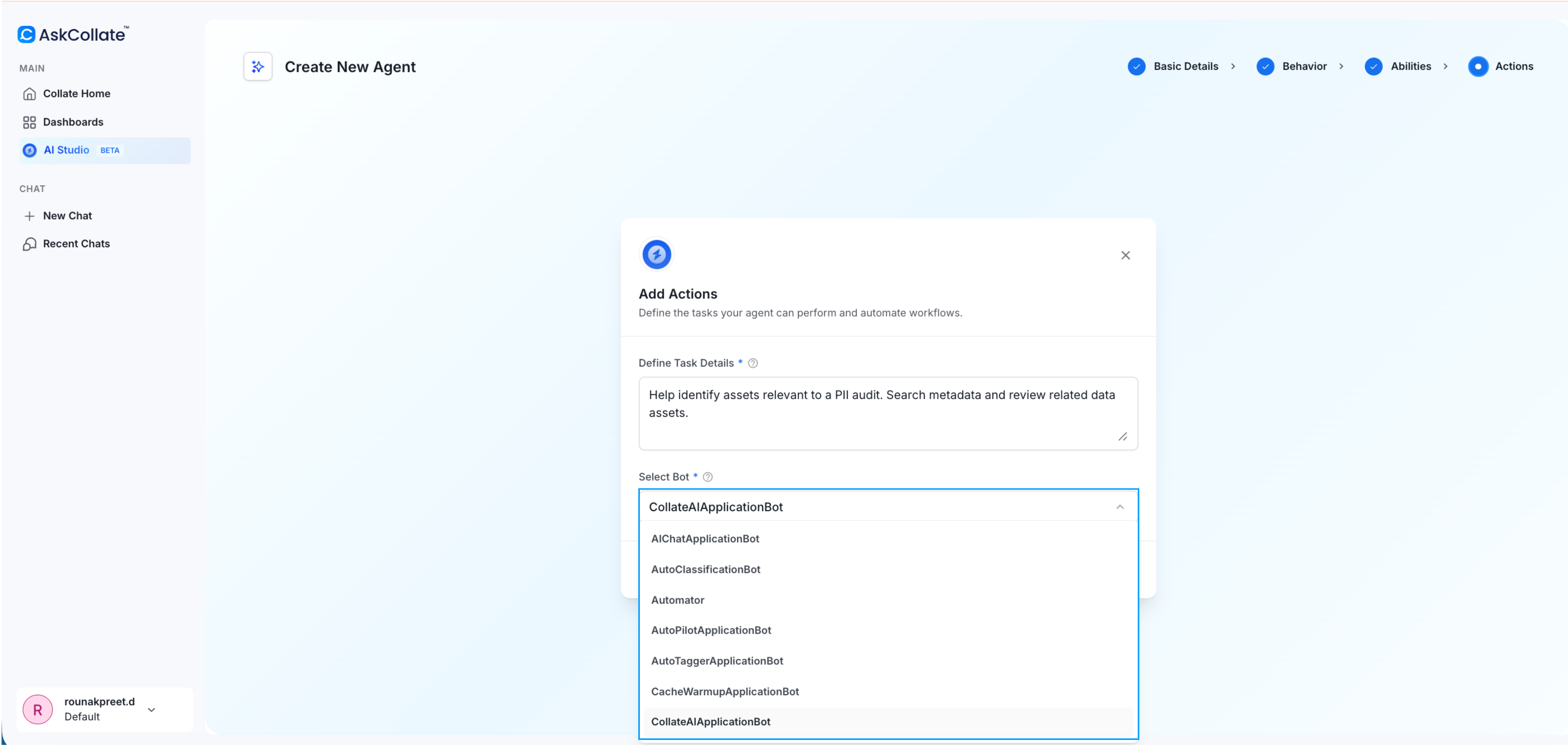Select bot for agent