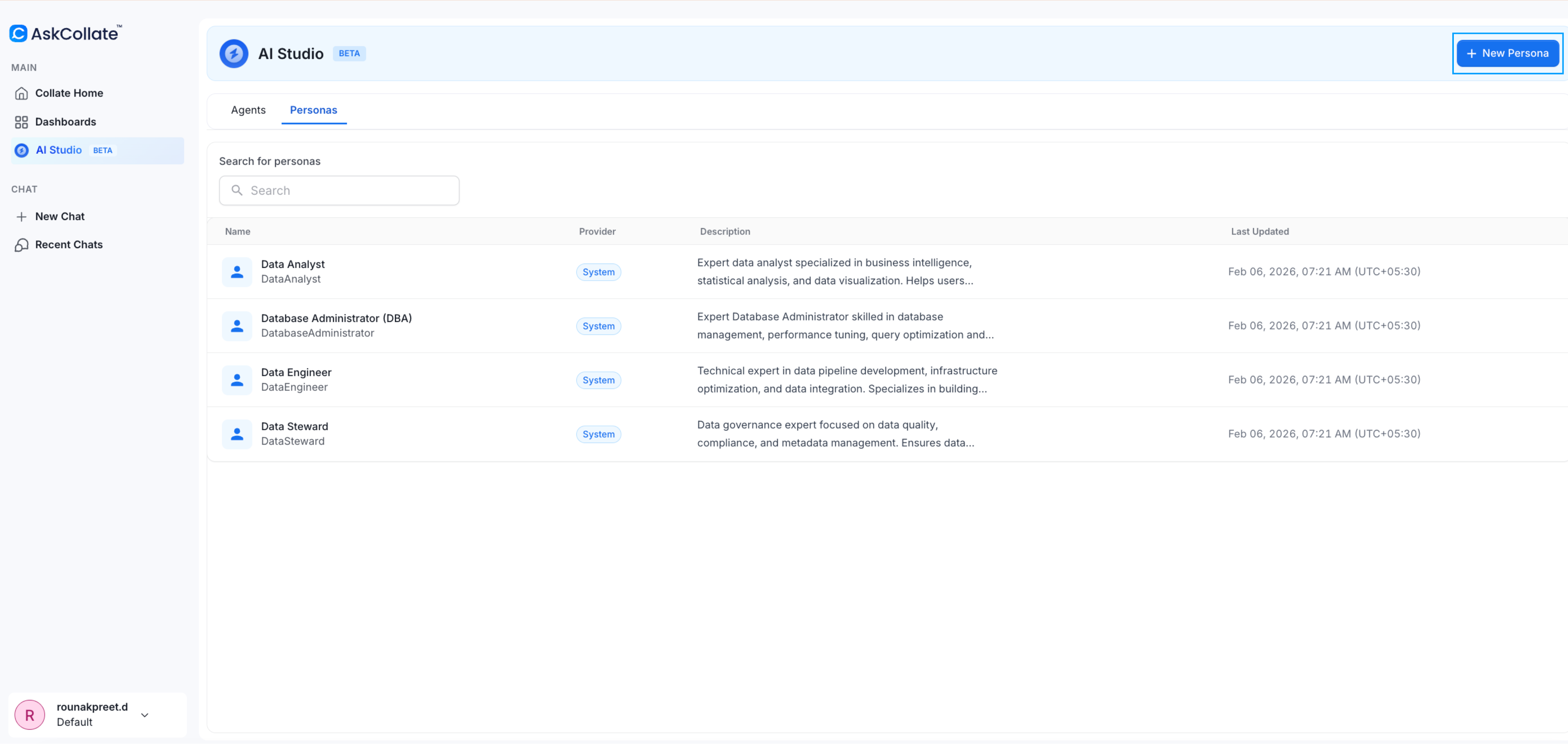 Click New Persona button
