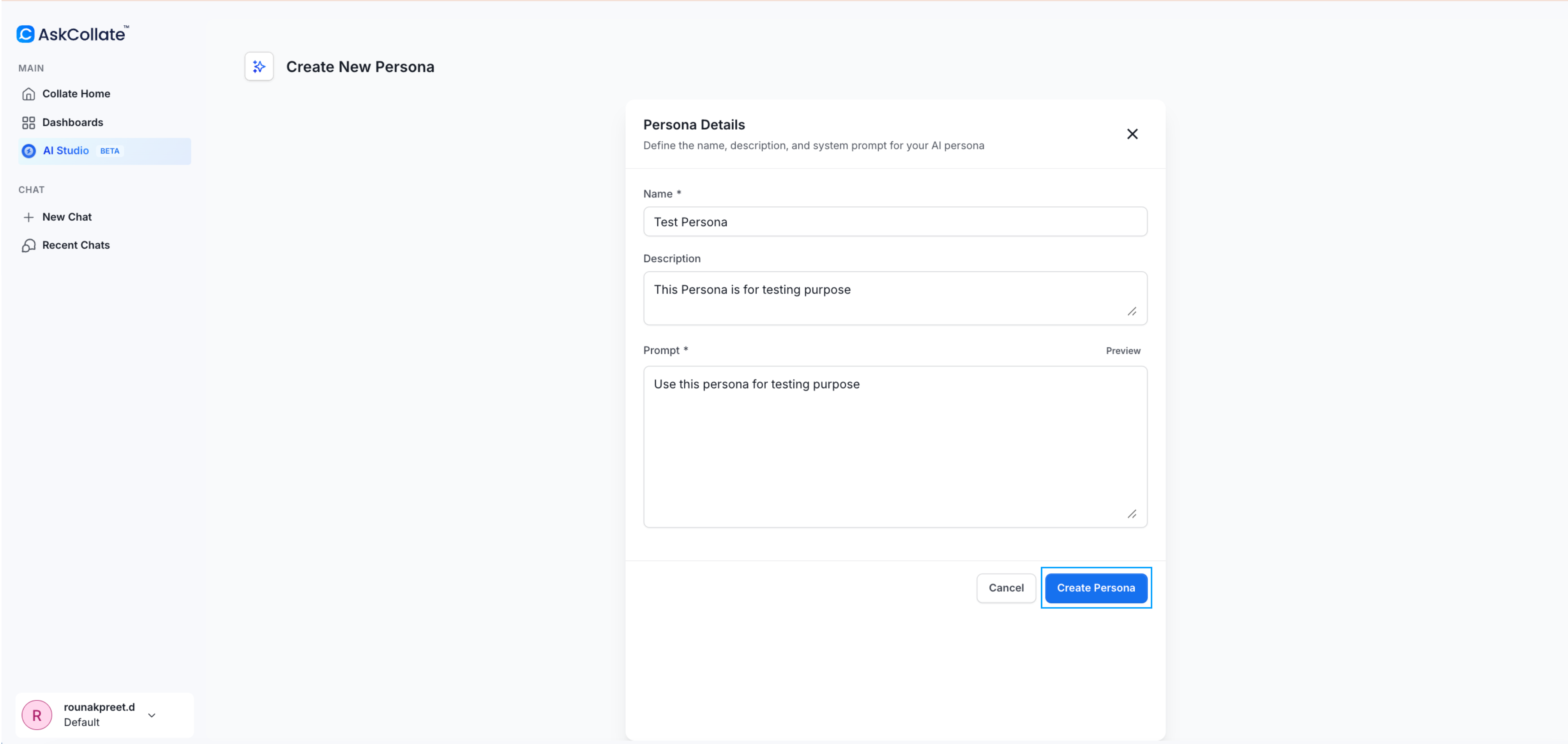 Enter persona details