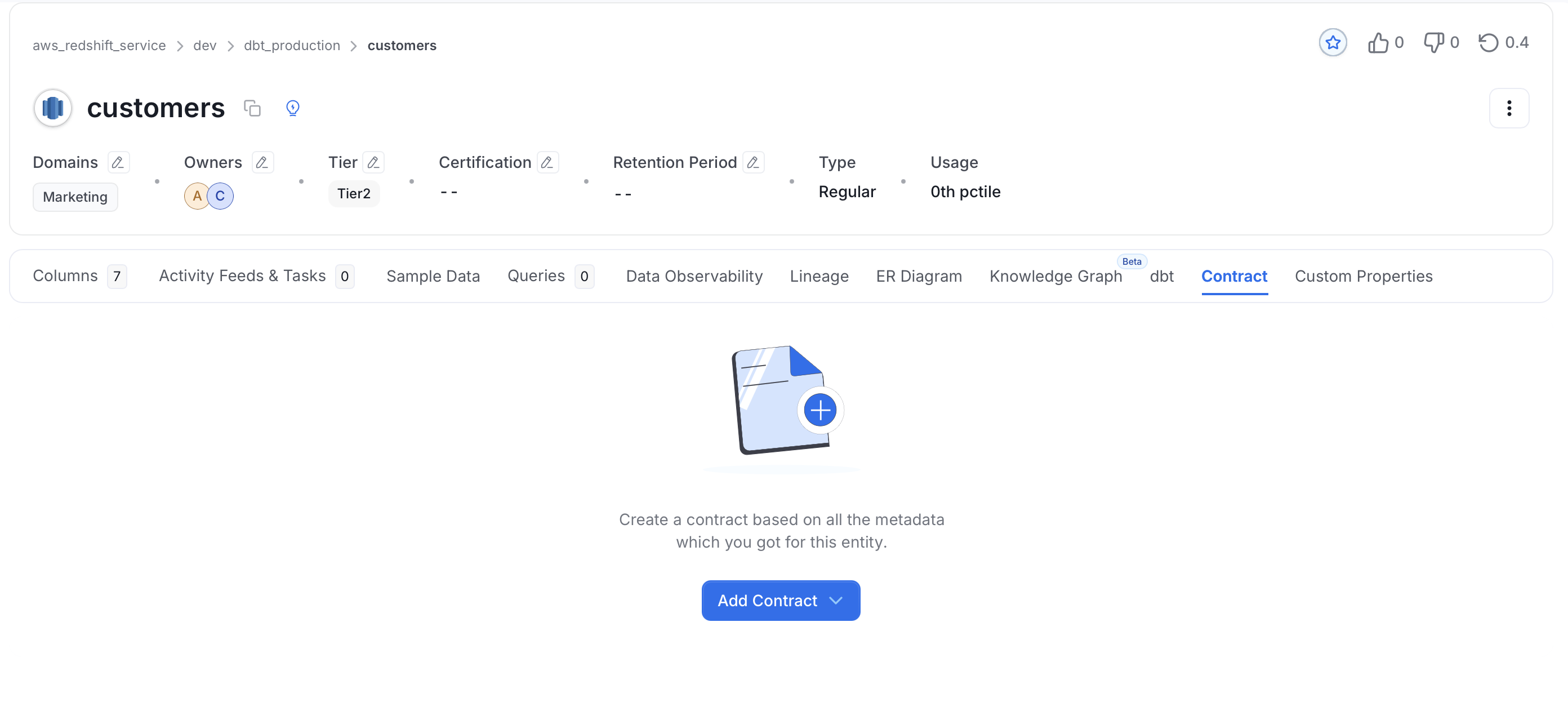 Add Contract button on the Contract tab