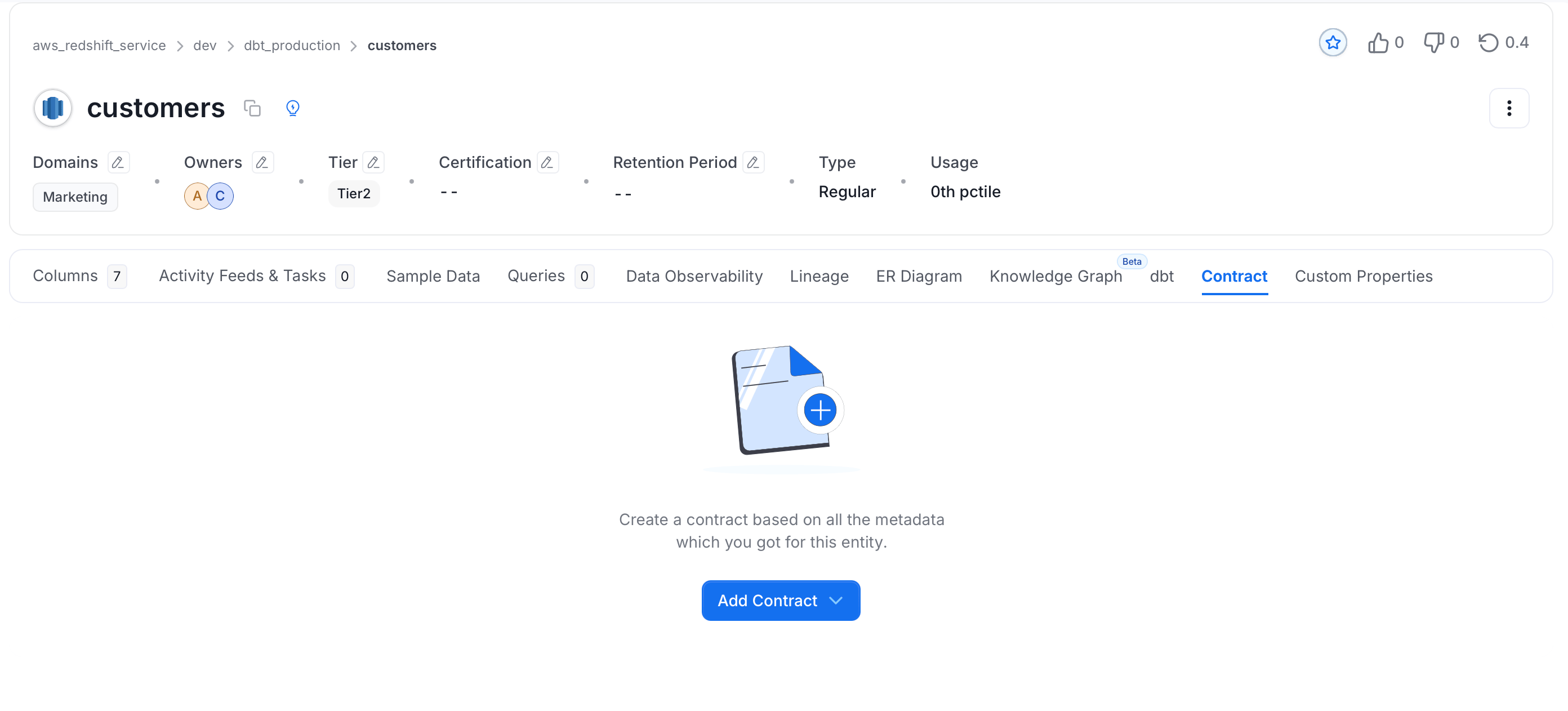 Add Contract button on the Contract tab