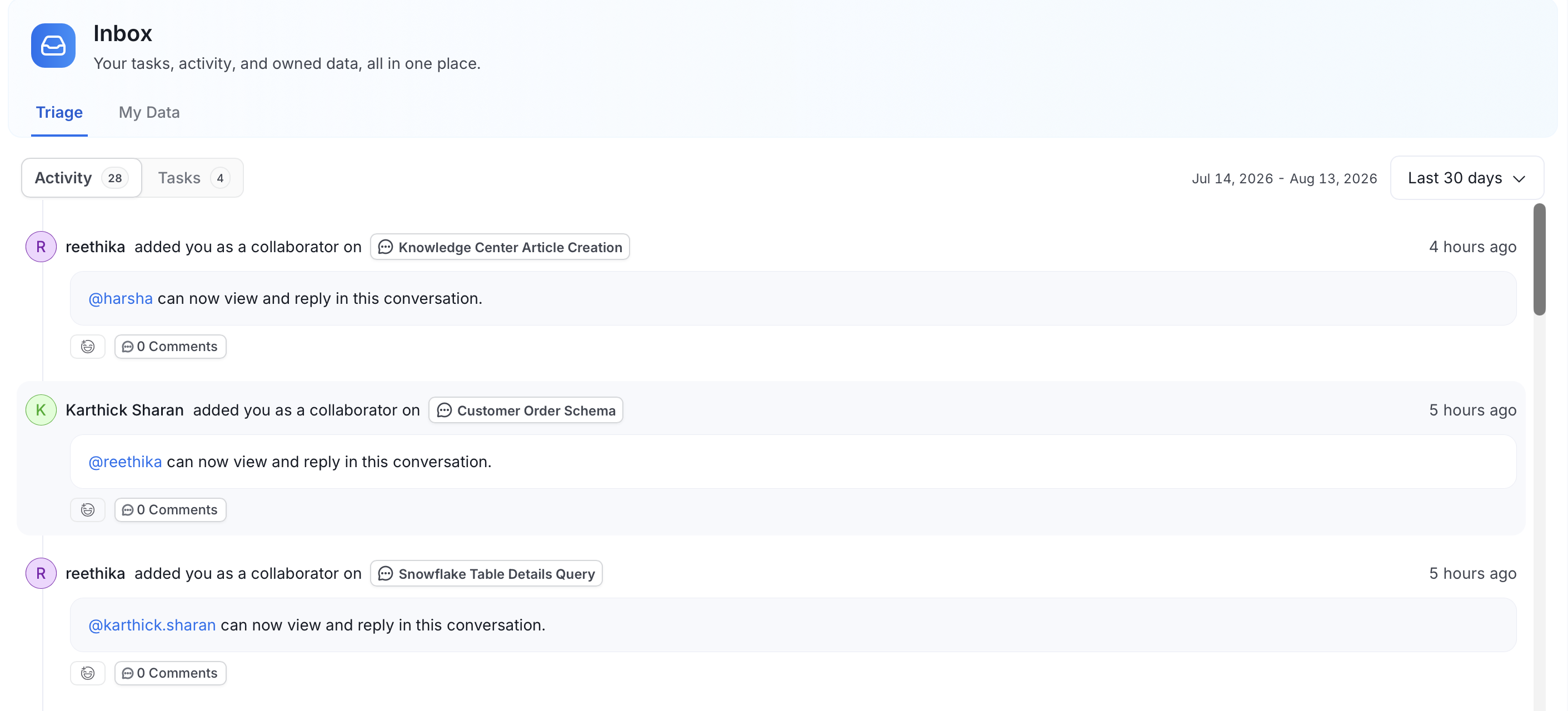 Inbox Activity sub-tab