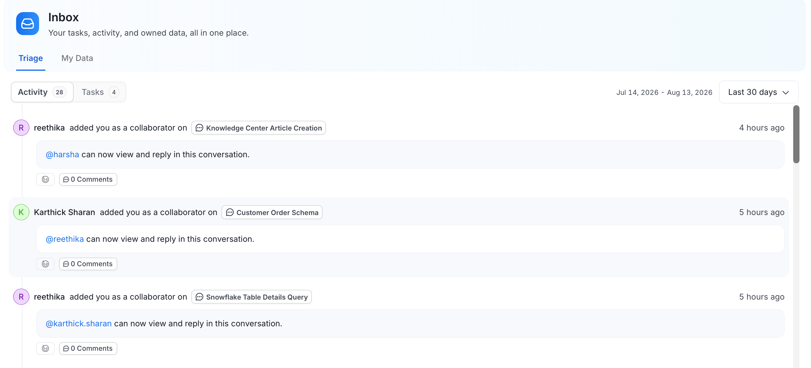 Inbox Activity sub-tab